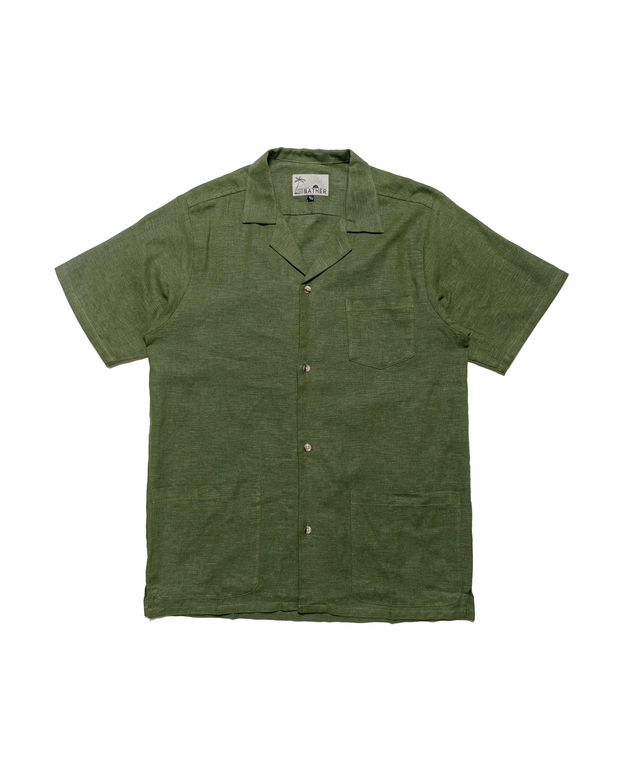 Bather Olive Linen Traveler Shirt sold by Lost & Found