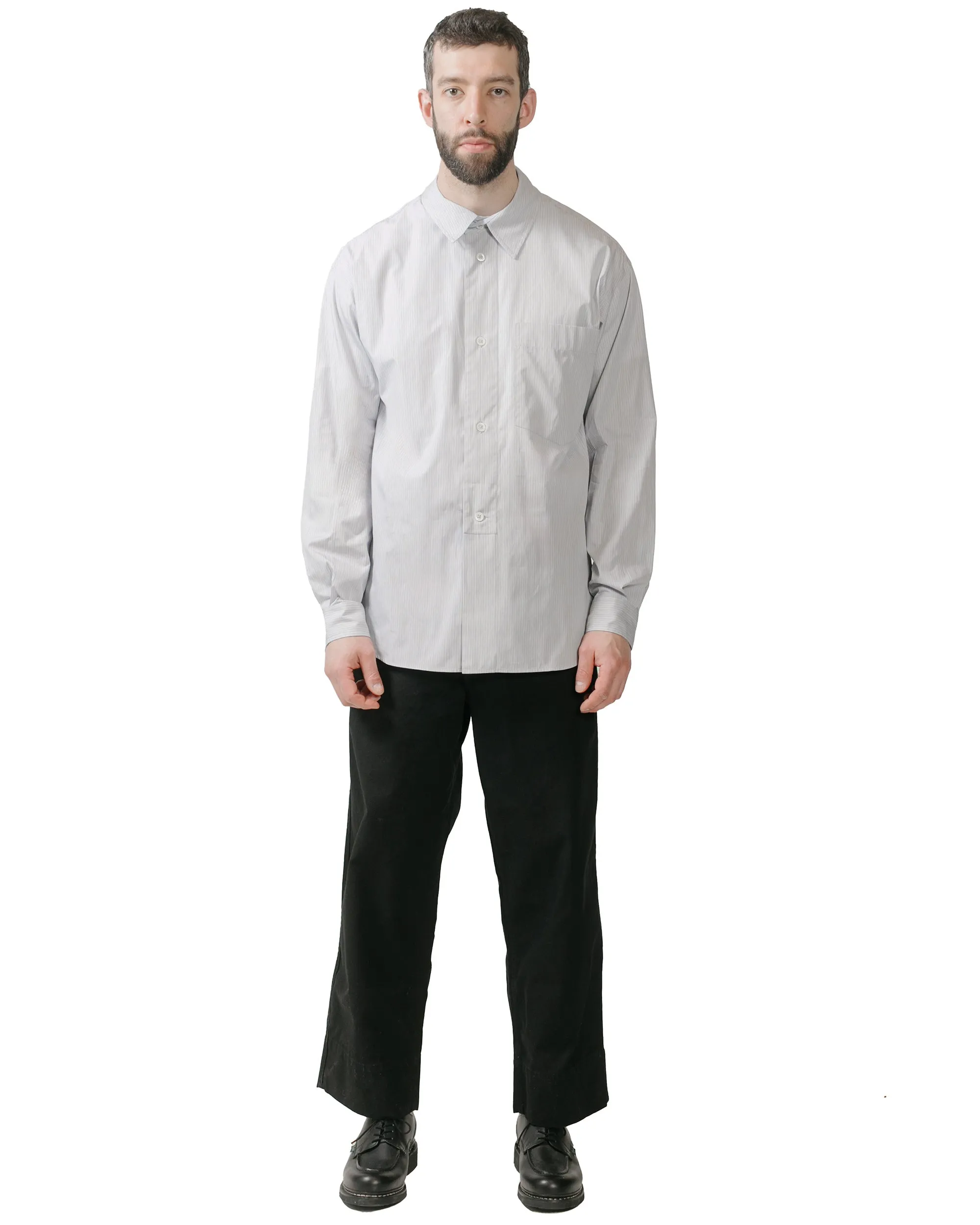 Margaret Howell Half Placket Shirt Fine Stripe Cotton Poplin Grey/White sold by Lost & Found product image thumbnail 4