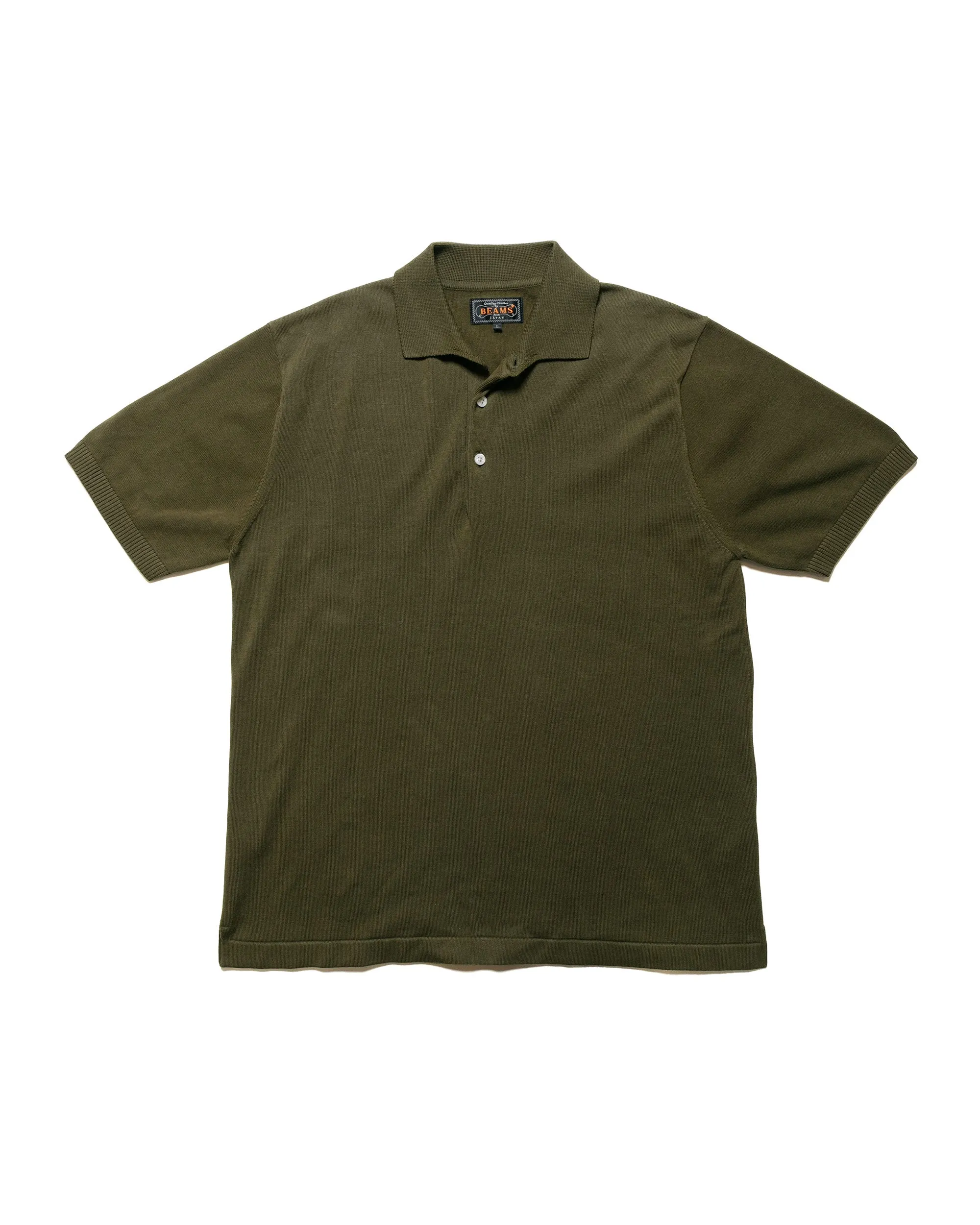 Beams Plus Knit Polo Solid 12G Green sold by Lost & Found