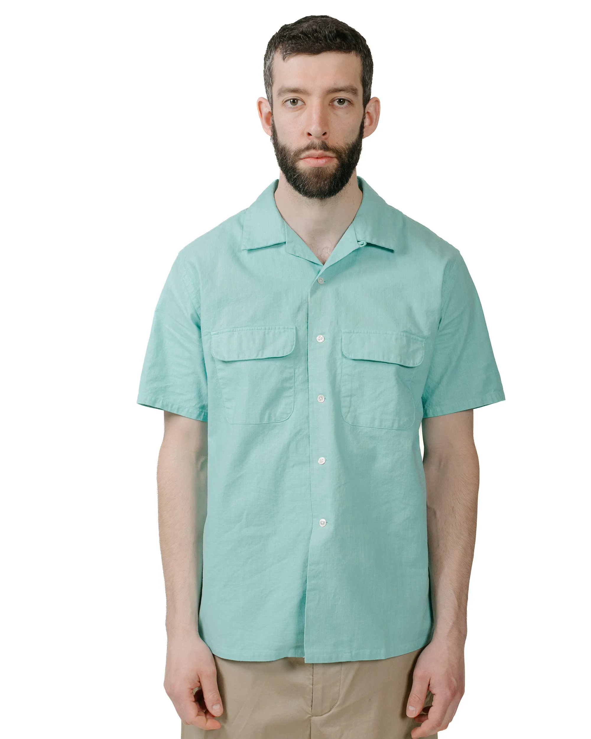 Beams Plus Open Collar Cotton Linen Panama Garment Dye Mint Green sold by Lost & Found product image thumbnail 2