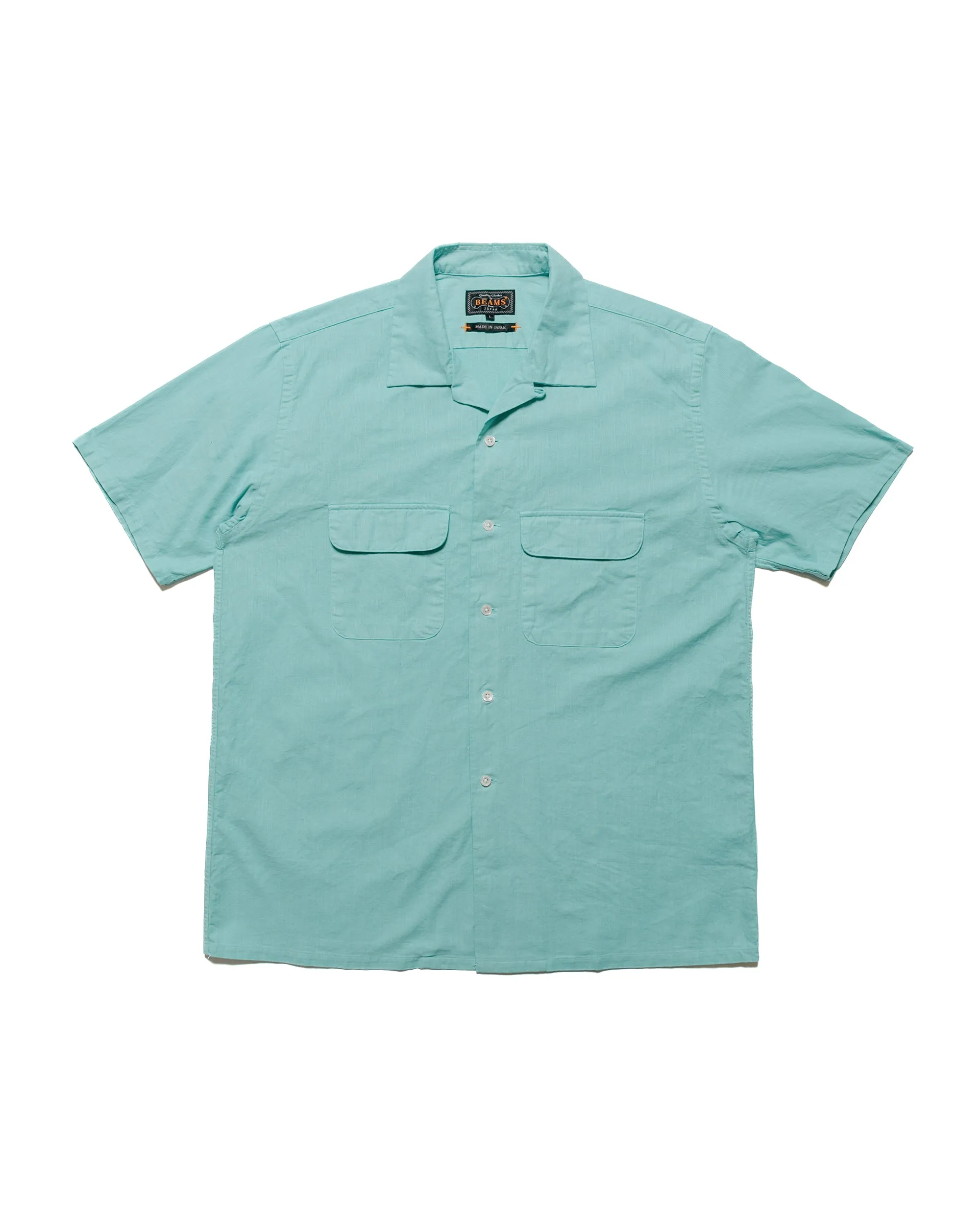 Beams Plus Open Collar Cotton Linen Panama Garment Dye Mint Green sold by Lost & Found