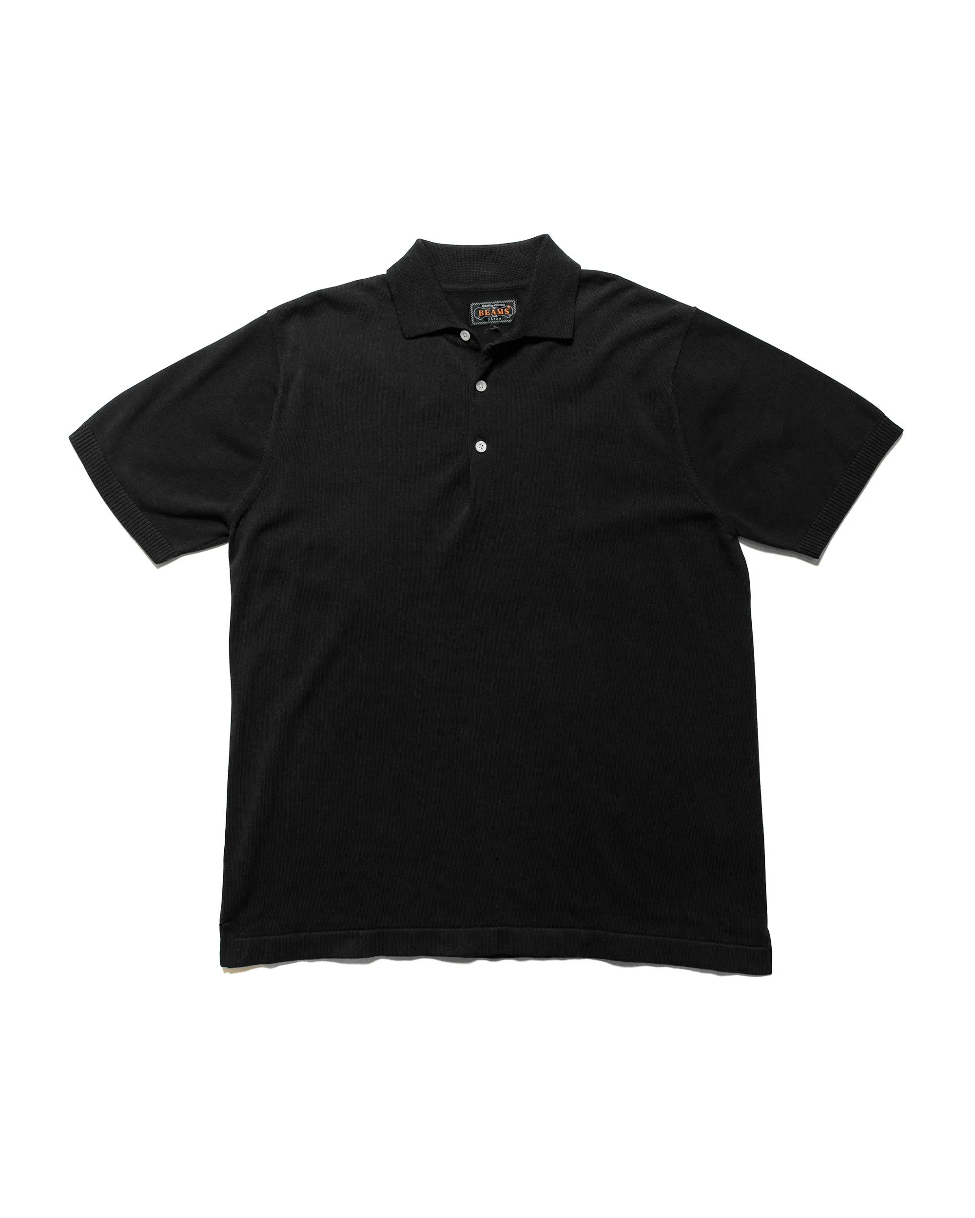 Beams Plus Knit Polo Solid 12G Black sold by Lost & Found