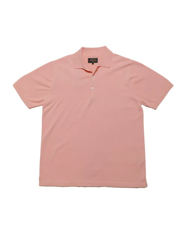 Beams Plus Knit Polo Solid 12G Pink sold by Lost & Found