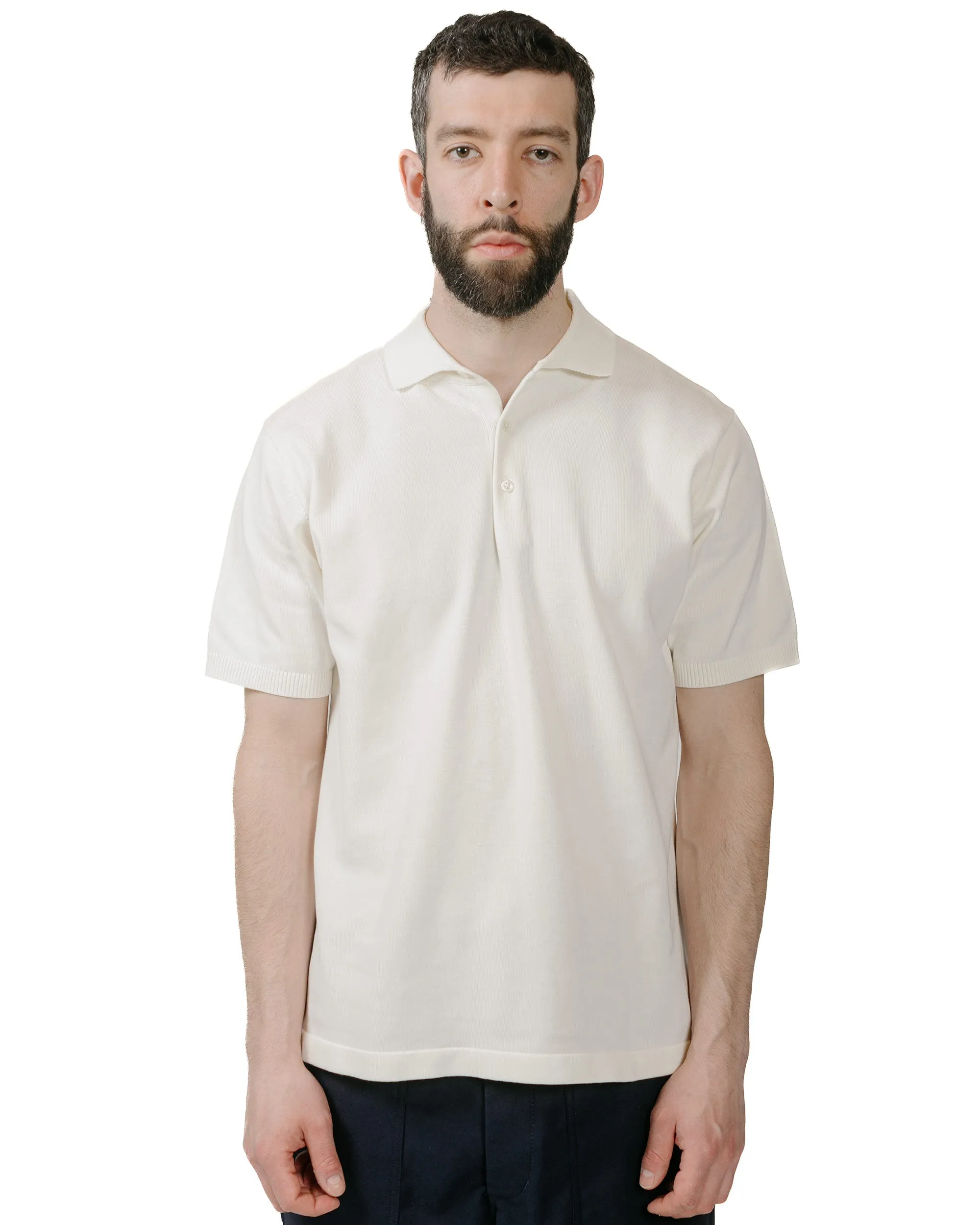 Beams Plus Knit Polo Solid 12G White sold by Lost & Found product image thumbnail 2