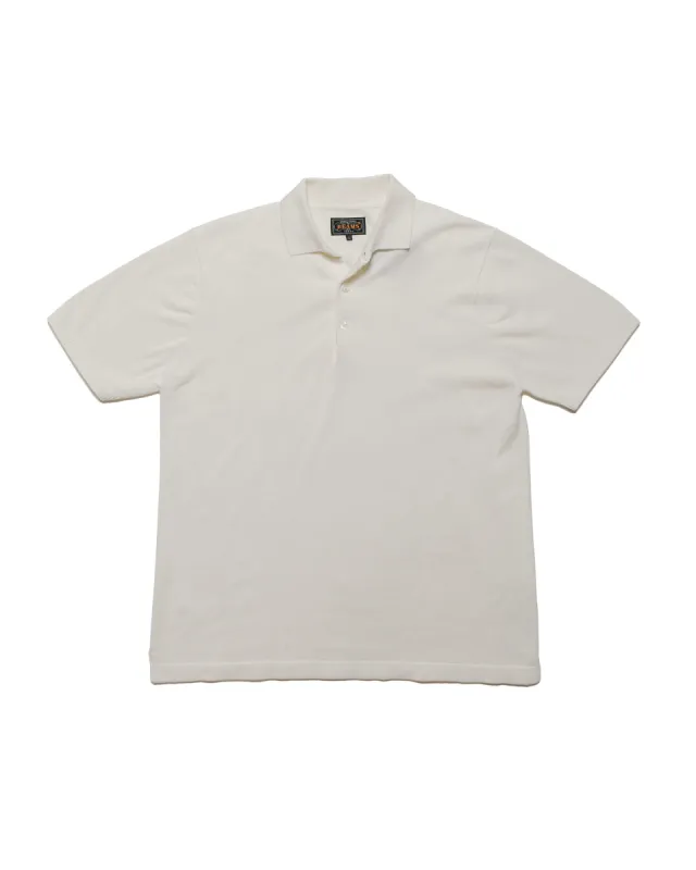 Beams Plus Knit Polo Solid 12G White sold by Lost & Found