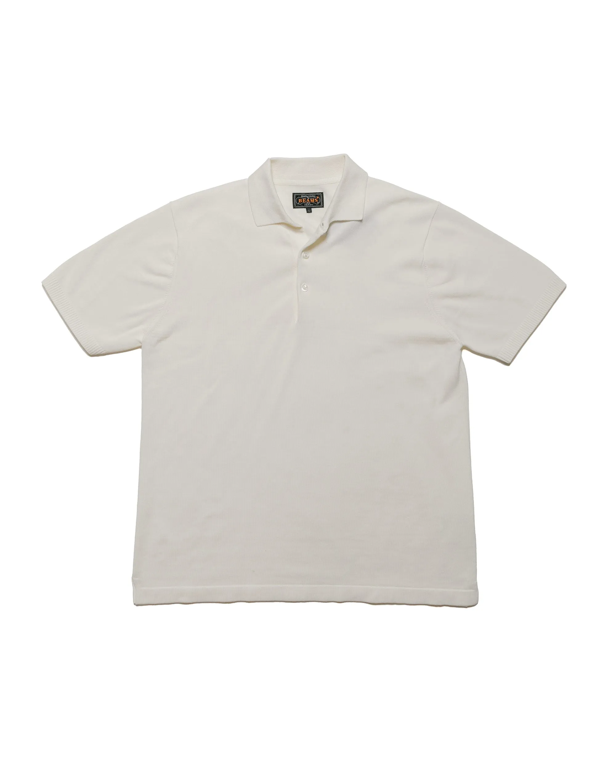 Beams Plus Knit Polo Solid 12G White sold by Lost & Found