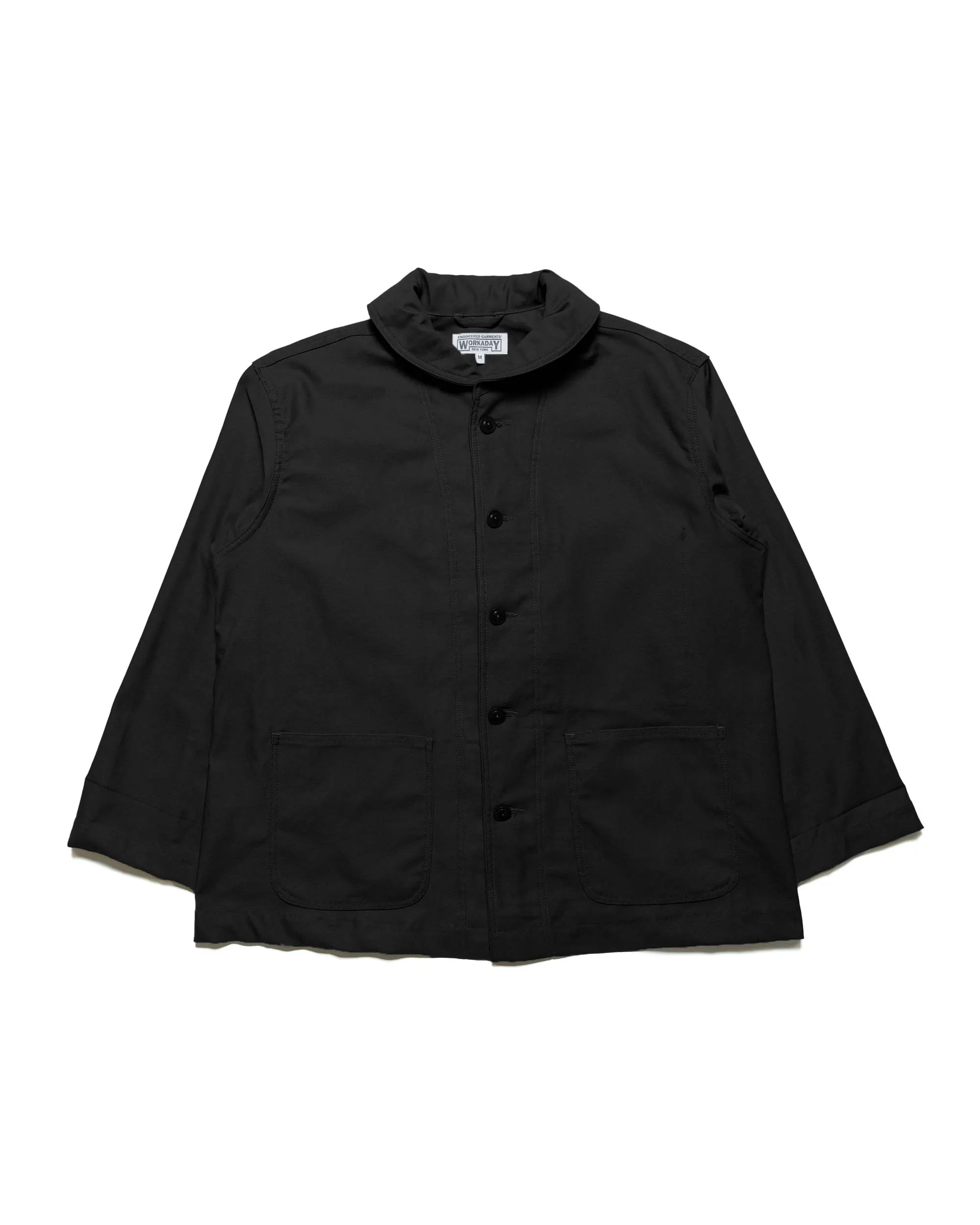 Engineered Garments Workaday Shawl Collar Jacket Black Cotton Reverse Sateen sold by Lost & Found
