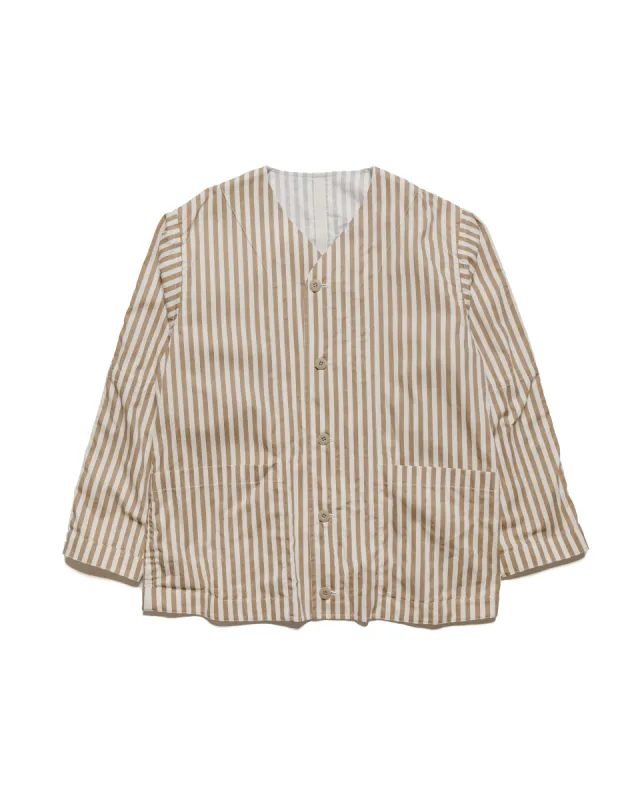 ts(s) Reversible Seam Taping Collarless Jacket Block Stripe Print Cotton Twill Cloth Brown sold by Lost & Found