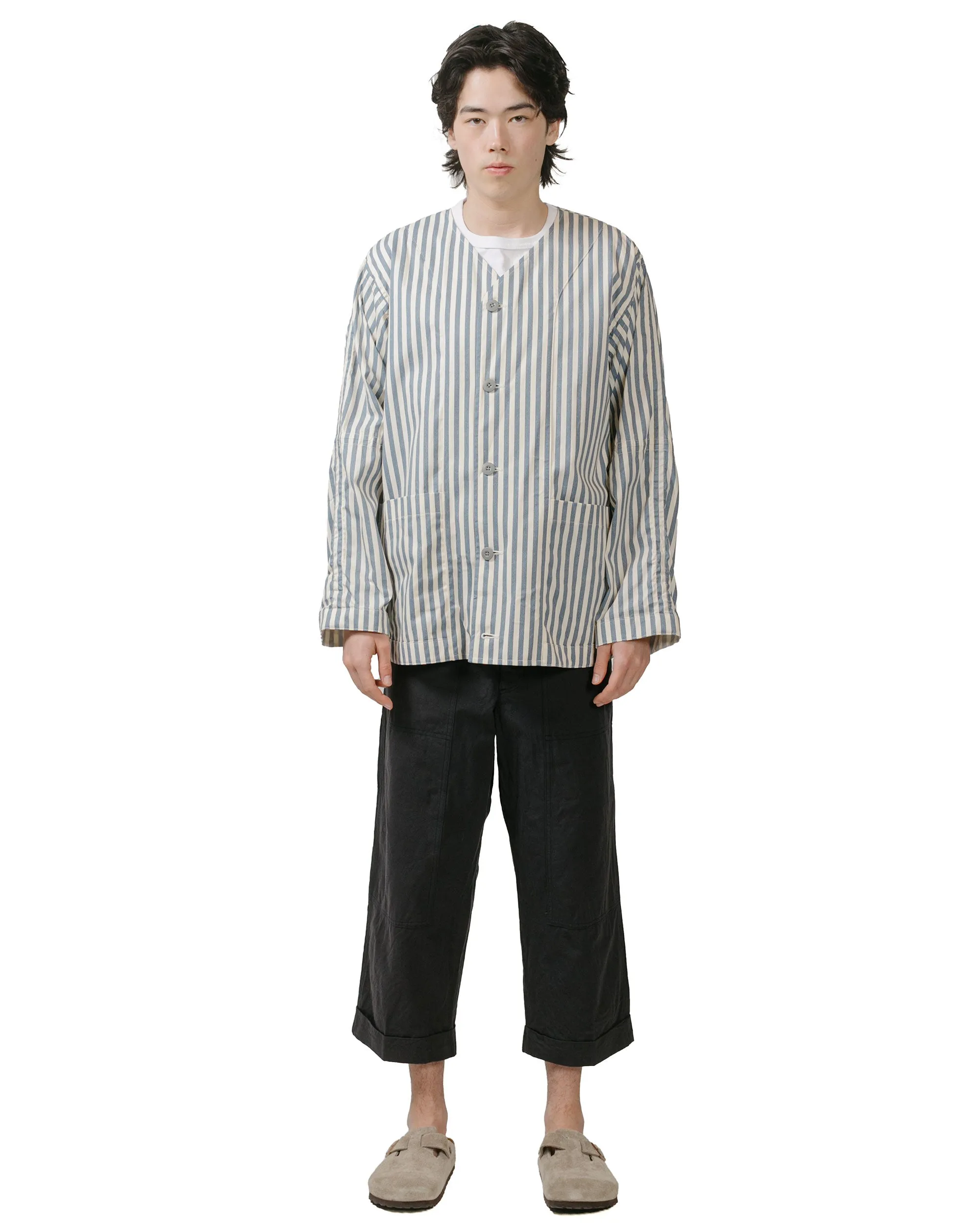 ts(s) Reversible Seam Taping Collarless Jacket Block Stripe Print Cotton Twill Cloth Blue sold by Lost & Found product image thumbnail 4