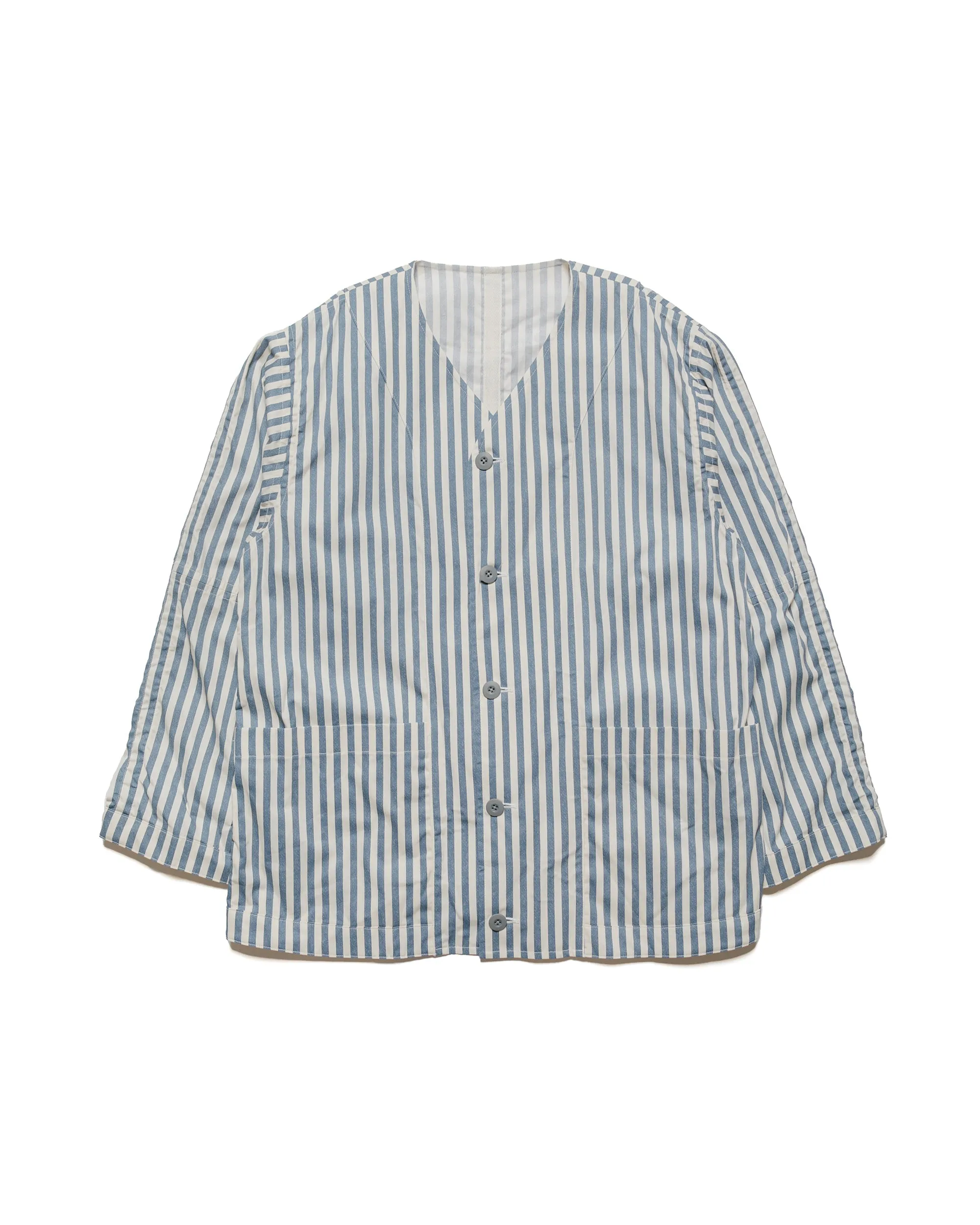 ts(s) Reversible Seam Taping Collarless Jacket Block Stripe Print Cotton Twill Cloth Blue sold by Lost & Found