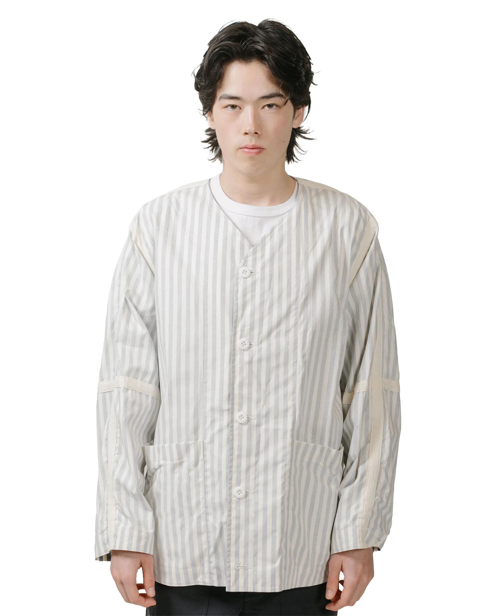 ts(s) Reversible Seam Taping Collarless Jacket Block Stripe Print Cotton Twill Cloth Blue sold by Lost & Found product image thumbnail 5
