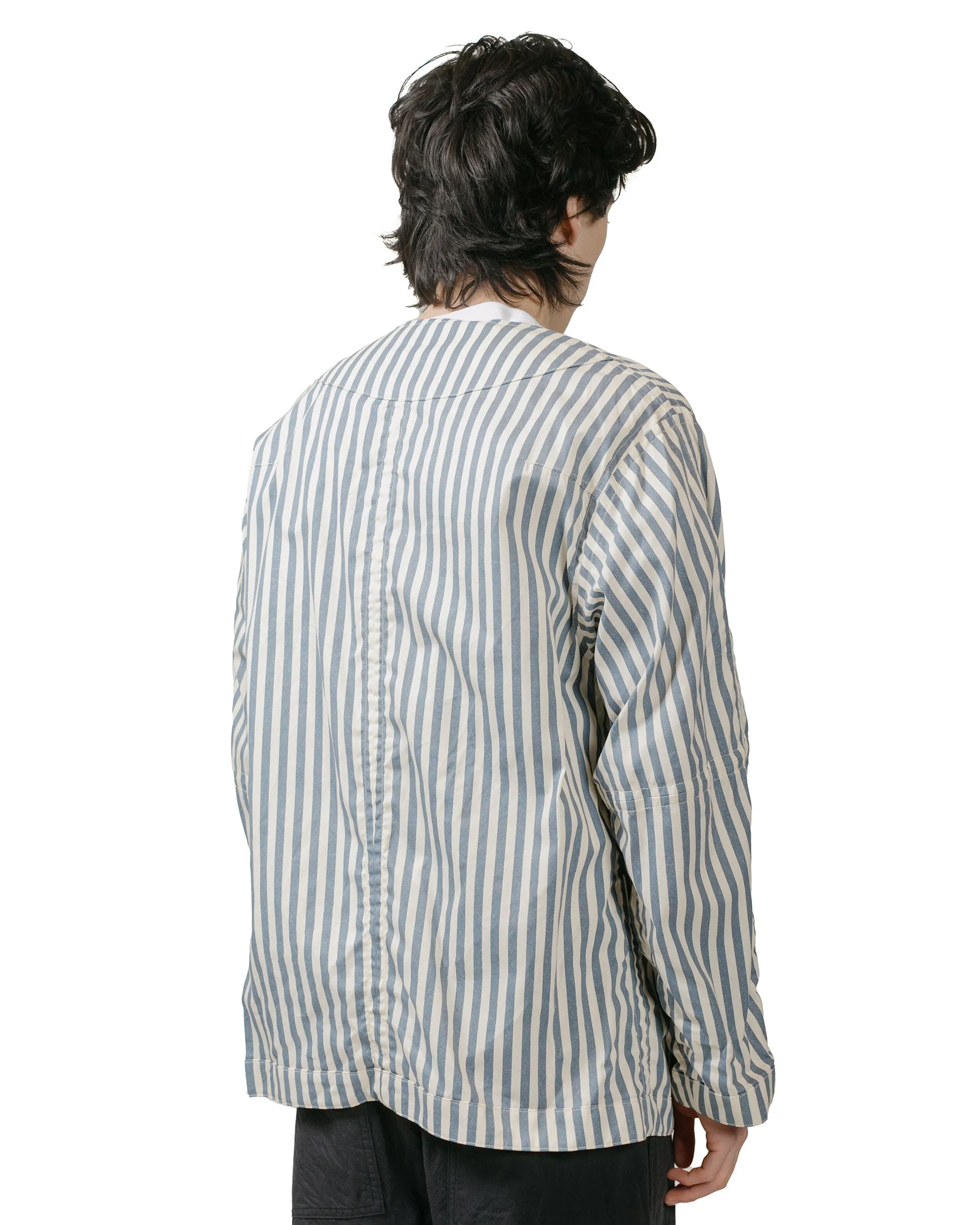 ts(s) Reversible Seam Taping Collarless Jacket Block Stripe Print Cotton Twill Cloth Blue sold by Lost & Found product image thumbnail 3