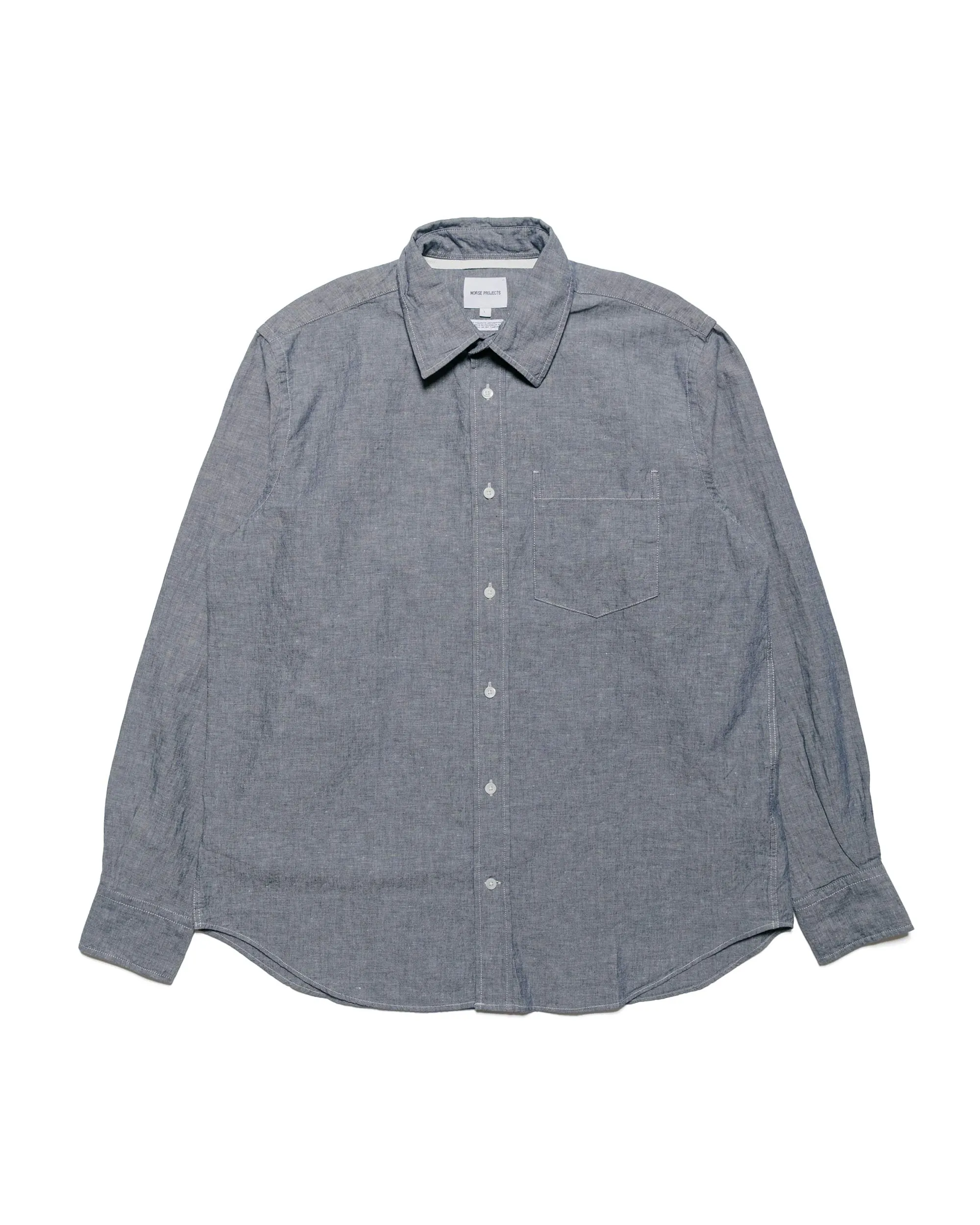 Norse Projects Algot Relaxed Cotton Linen Shirt Dark Navy sold by Lost & Found
