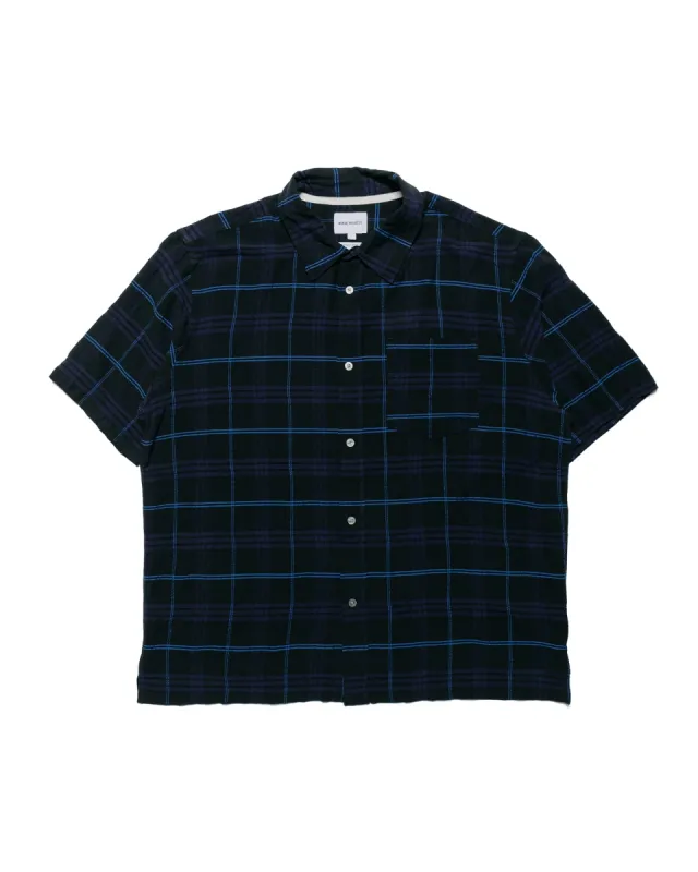 Norse Projects Ivan Relaxed Textured Check SS Shirt Dark Navy sold by Lost & Found