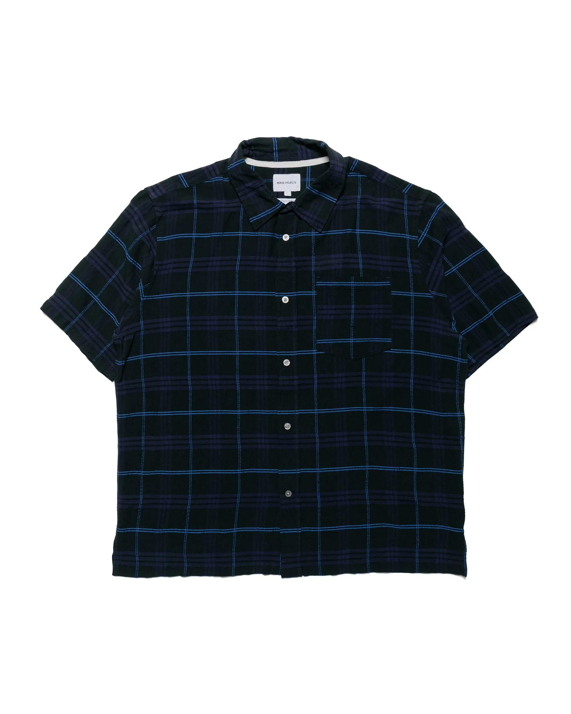 Norse Projects Ivan Relaxed Textured Check SS Shirt Dark Navy sold by Lost & Found