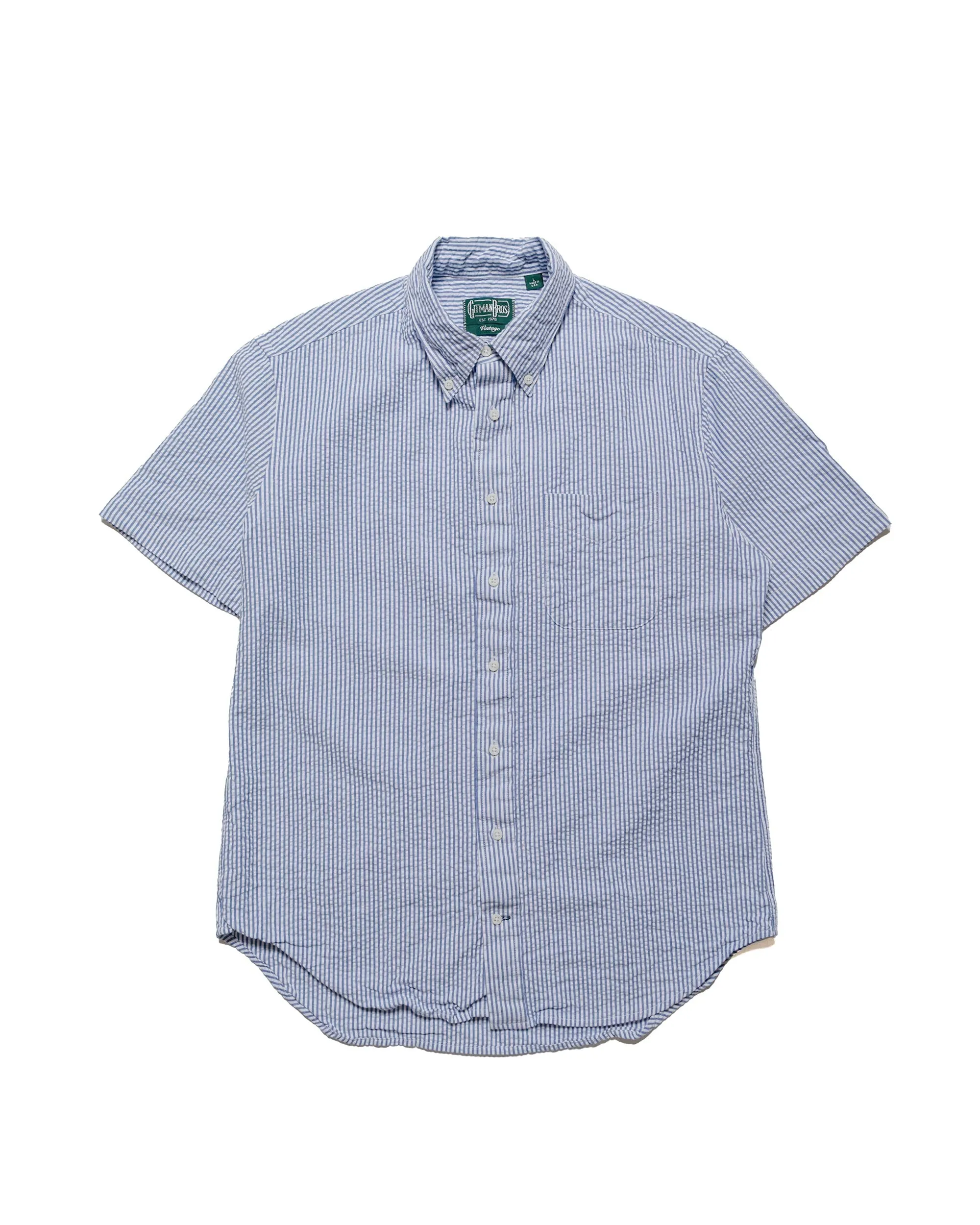 Gitman Vintage Bros. Blue Stripe Seersucker Short Sleeve Shirt sold by Lost & Found