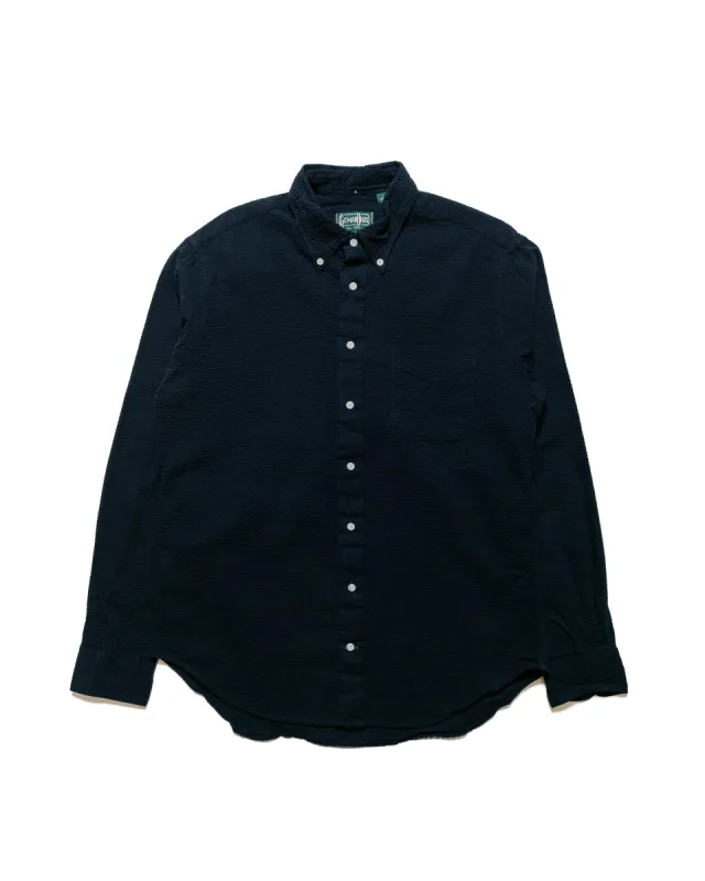 Gitman Vintage Bros. Navy Overdye Seersucker Shirt sold by Lost & Found