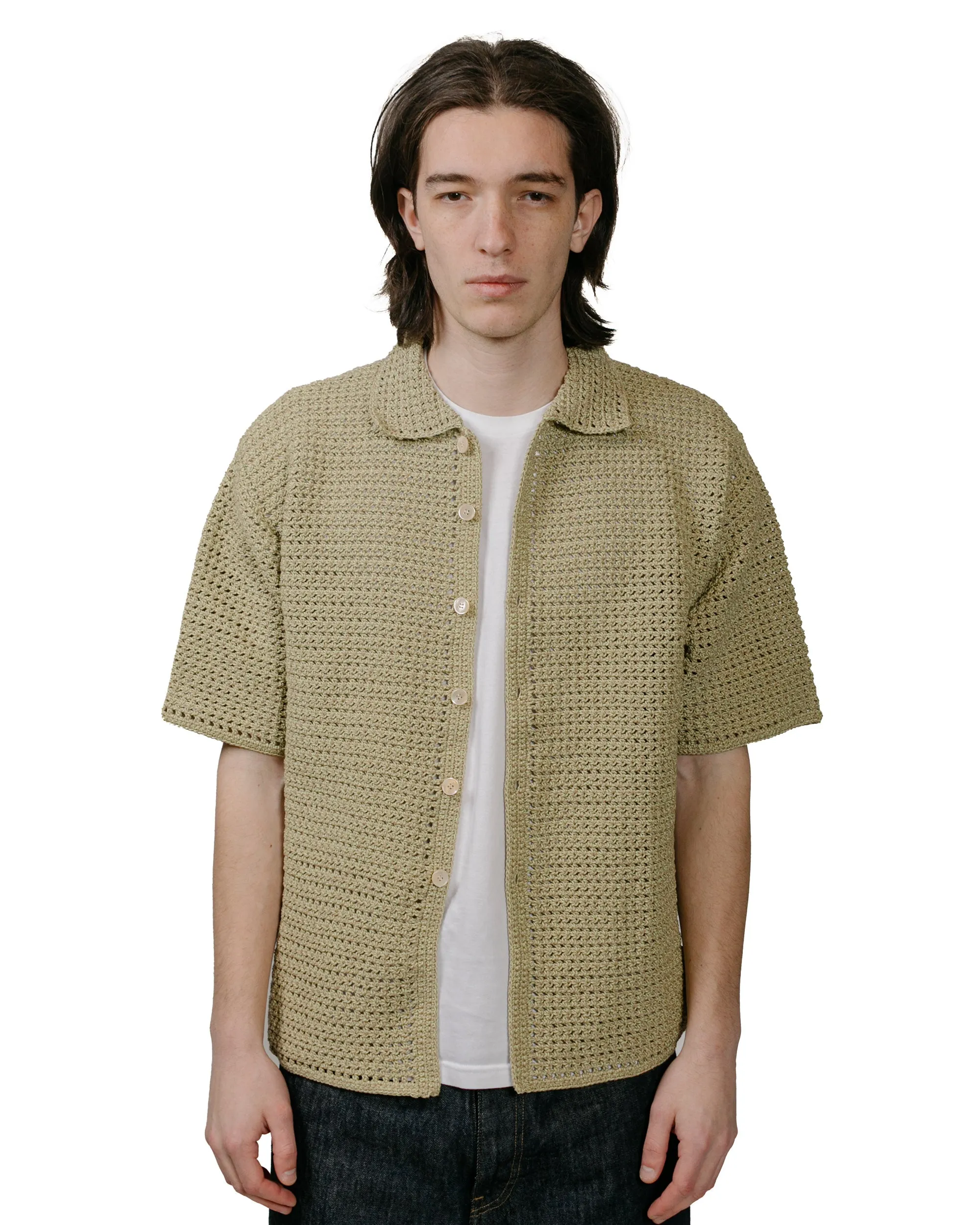 Auralee Hand Crochet Knit Half Sleeved Shirt Khaki Beige sold by Lost & Found product image thumbnail 2