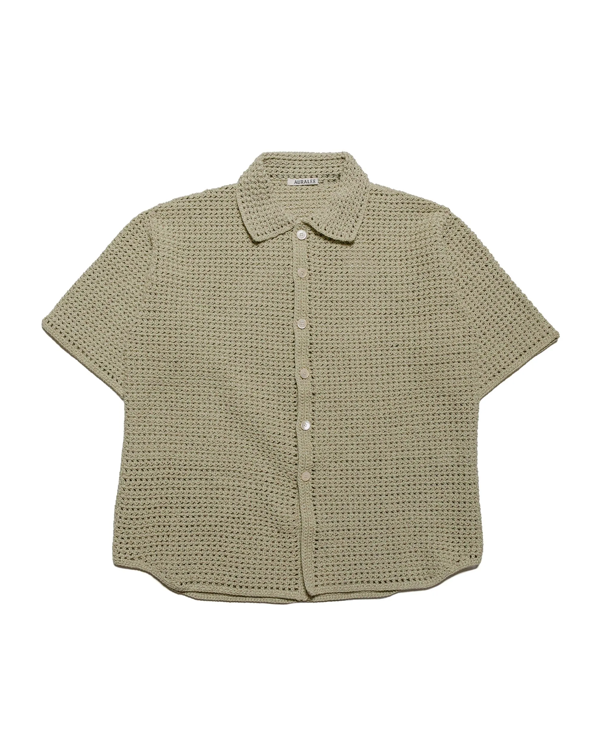 Auralee Hand Crochet Knit Half Sleeved Shirt Khaki Beige sold by Lost & Found