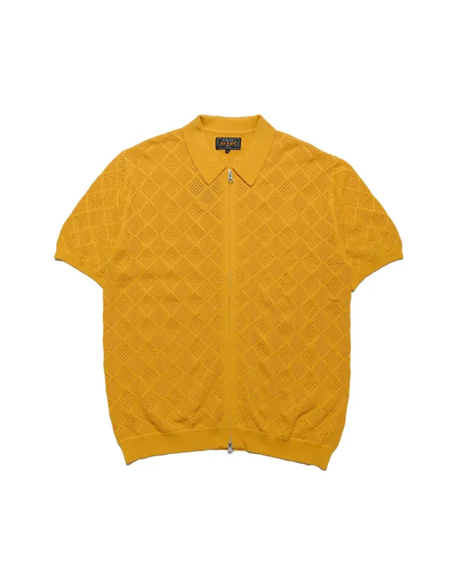 Beams Plus Zip Knit Polo Mesh Mustard sold by Lost & Found