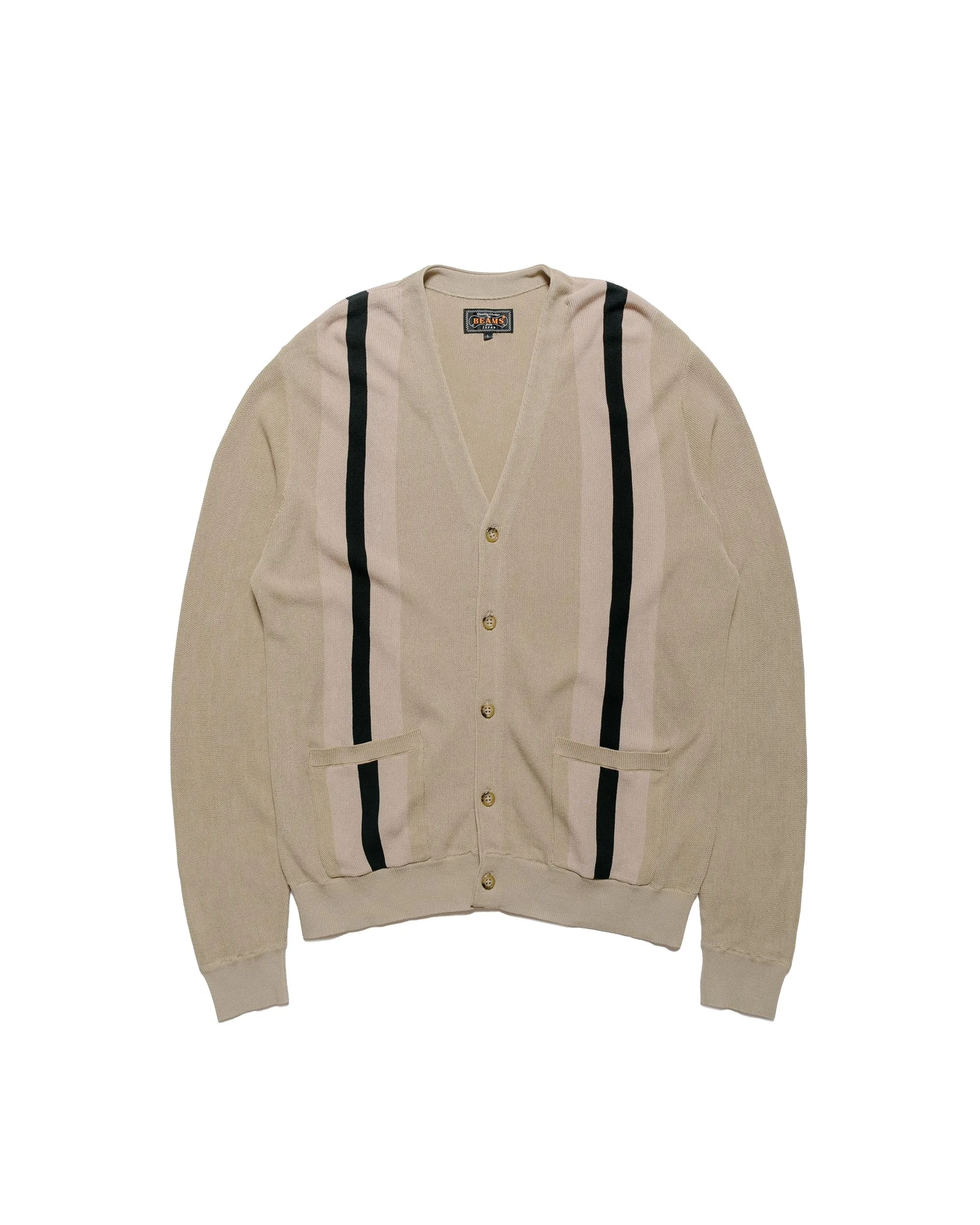Beams Plus Cardigan Stripe Beige sold by Lost & Found