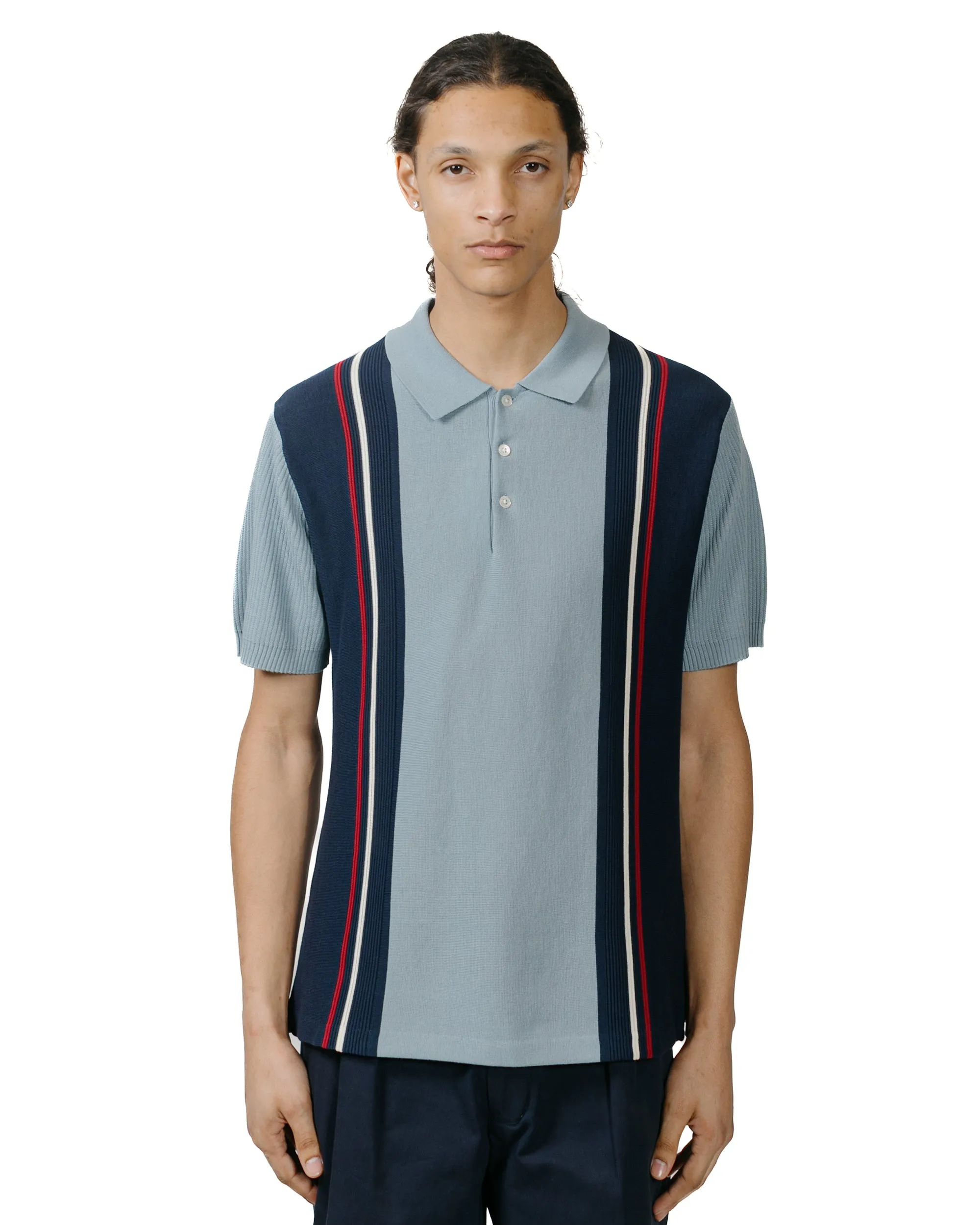 Beams Plus Knit Polo Stripe Sax sold by Lost & Found product image thumbnail 2
