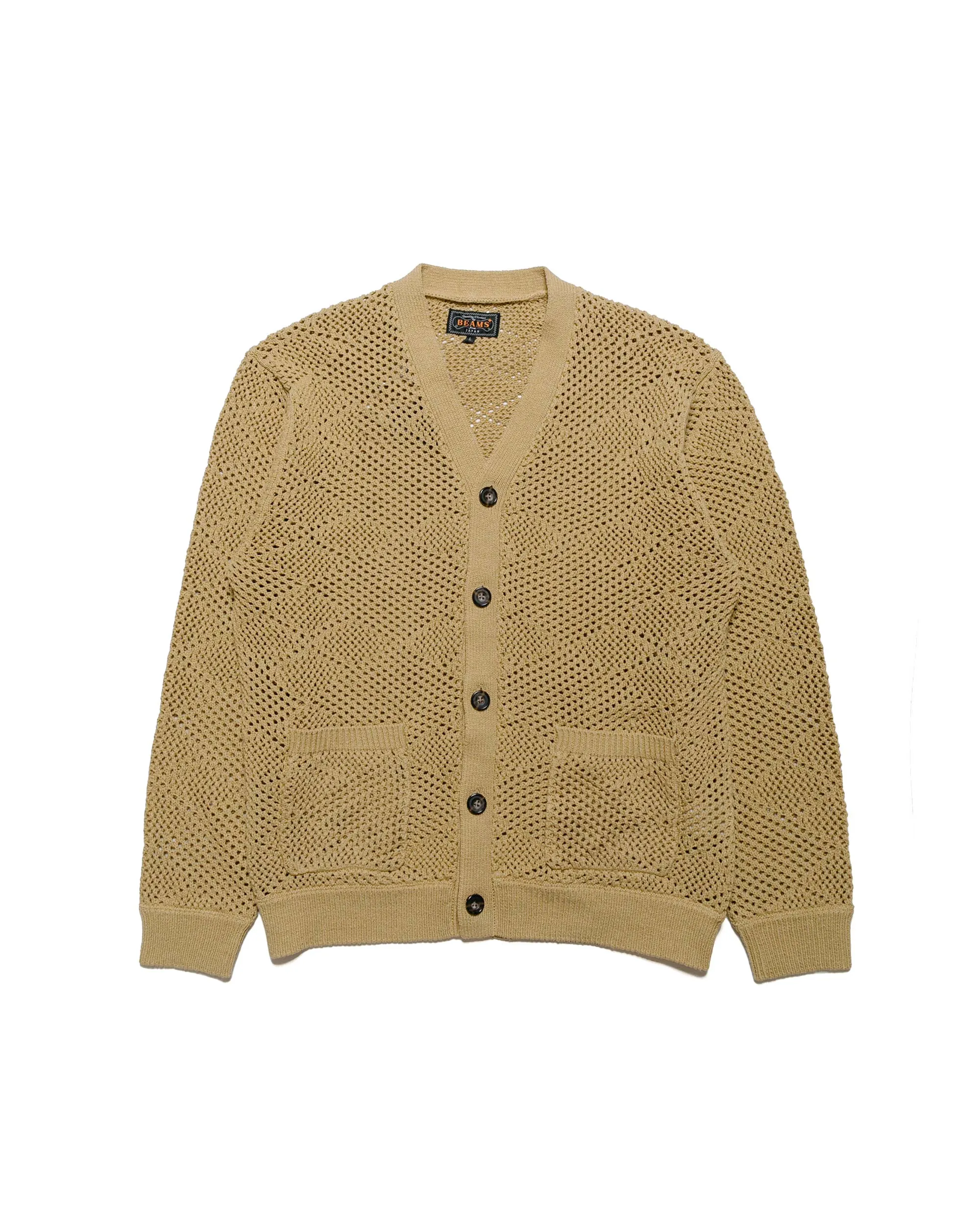 Beams Plus Cardigan Argyle Mesh Khaki sold by Lost & Found