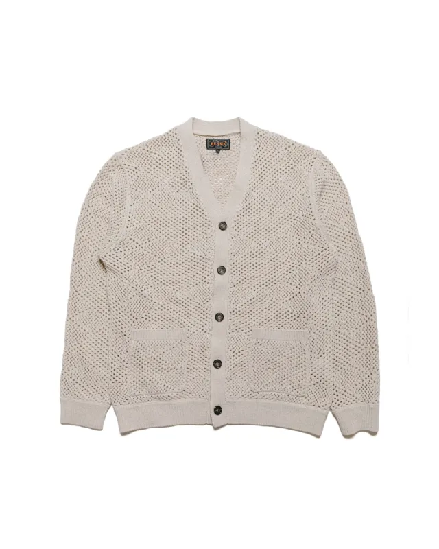 Beams Plus Cardigan Argyle Mesh Beige sold by Lost & Found