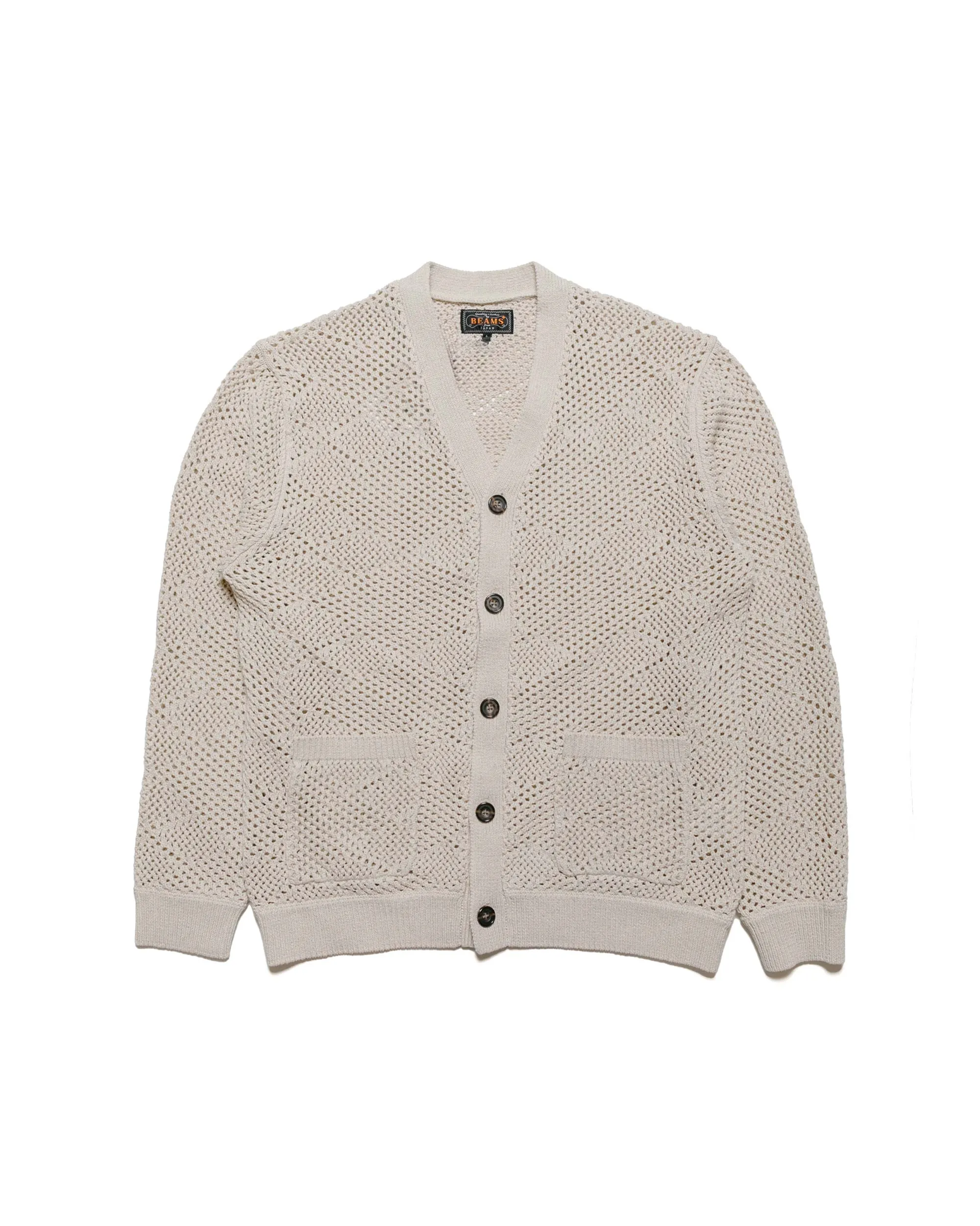 Beams Plus Cardigan Argyle Mesh Beige sold by Lost & Found
