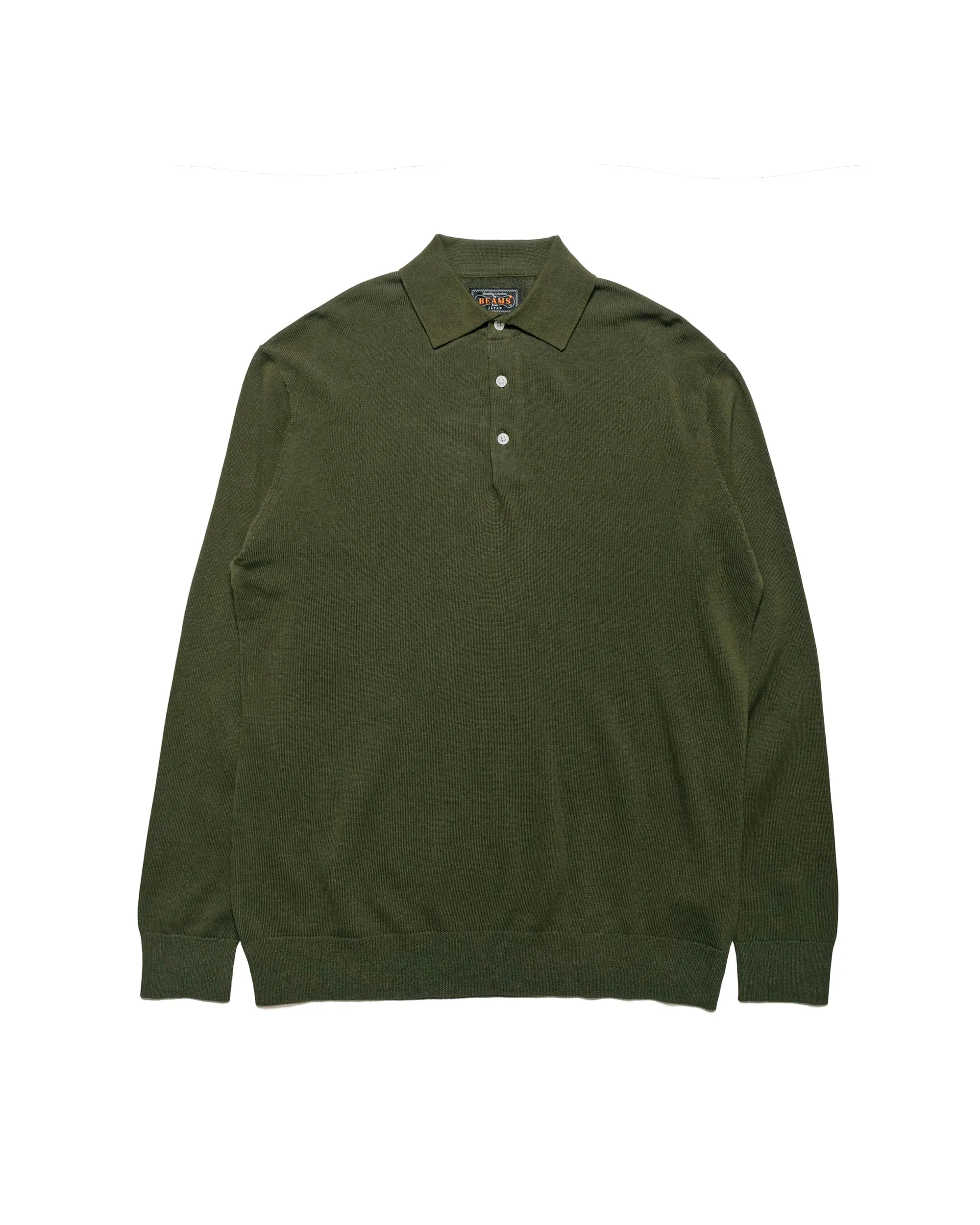 Beams Plus Knit Polo 12G Olive sold by Lost & Found