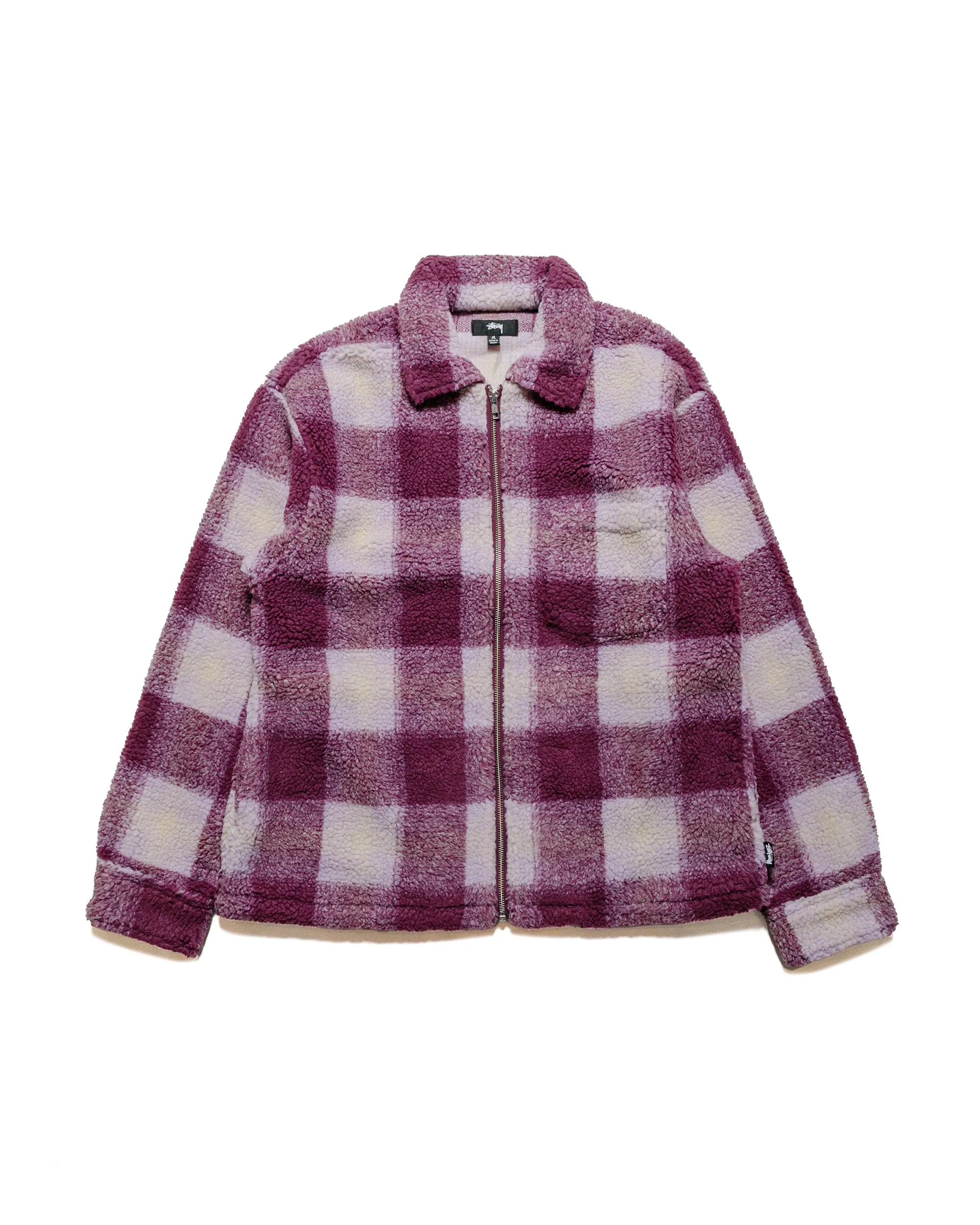 Stüssy Zip Sherpa Shadow Plaid Berry sold by Lost & Found