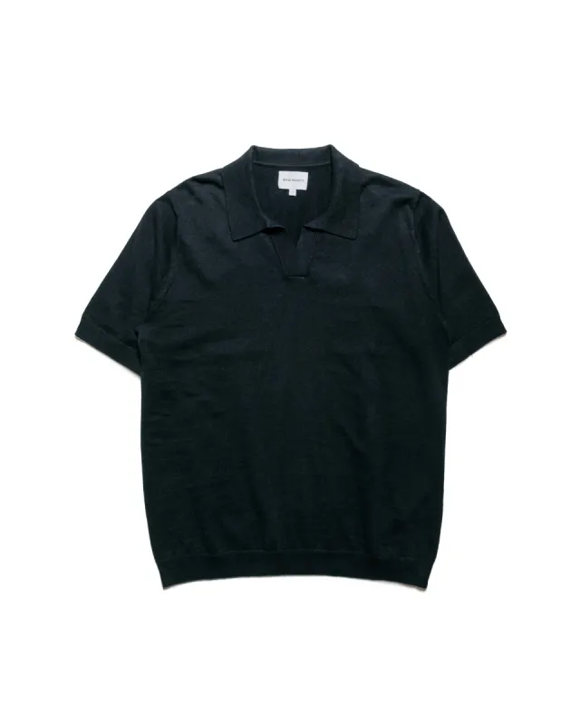 Norse Projects Leif Cotton Linen Polo Dark Navy sold by Lost & Found