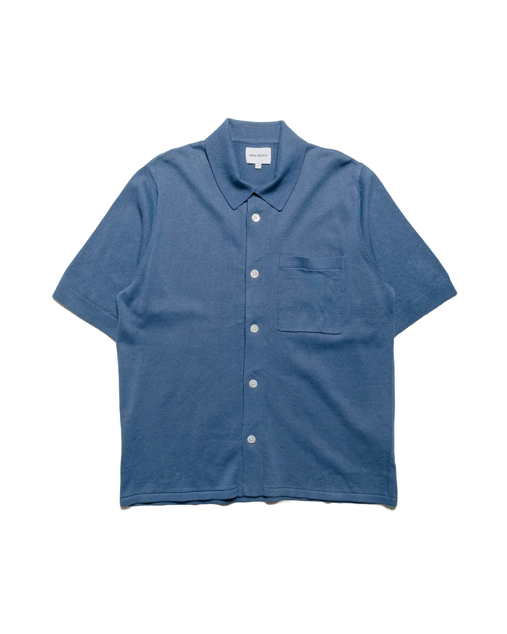 Norse Projects Rollo Cotton Linen SS Shirt Calcite Blue sold by Lost & Found