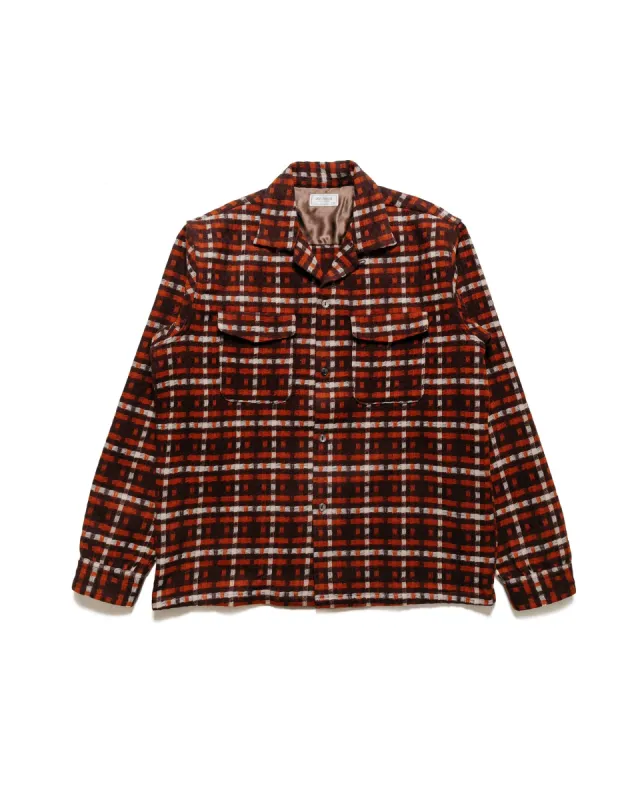 The Real McCoy's MS23106 Wool Stripe Open-Collar Shirt Brown/Orange sold by Lost & Found