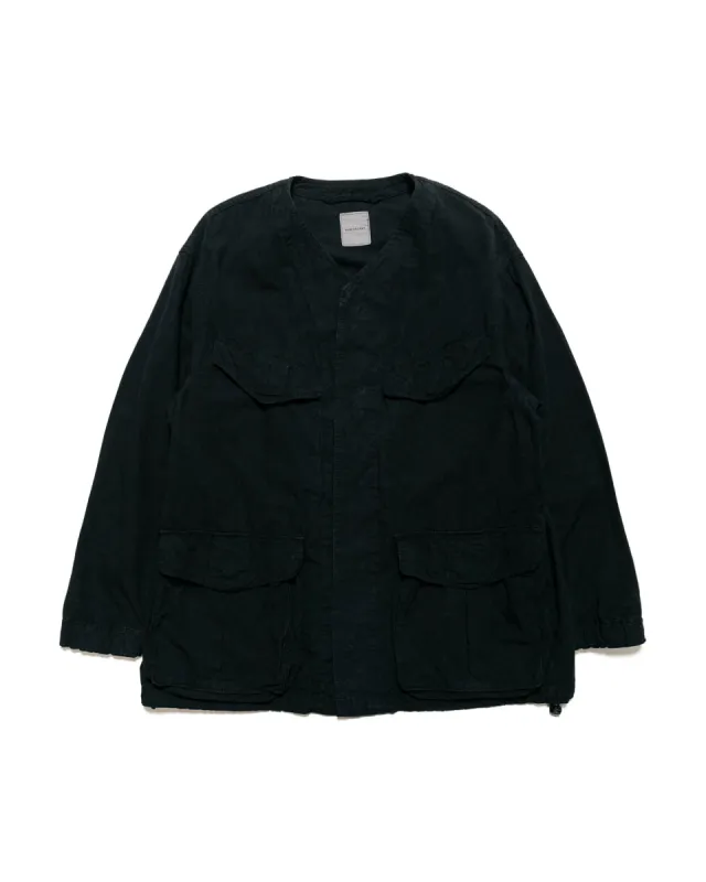 Sage de Cret High Density Cotton Hemp Collarless Fatigue Jacket Black sold by Lost & Found
