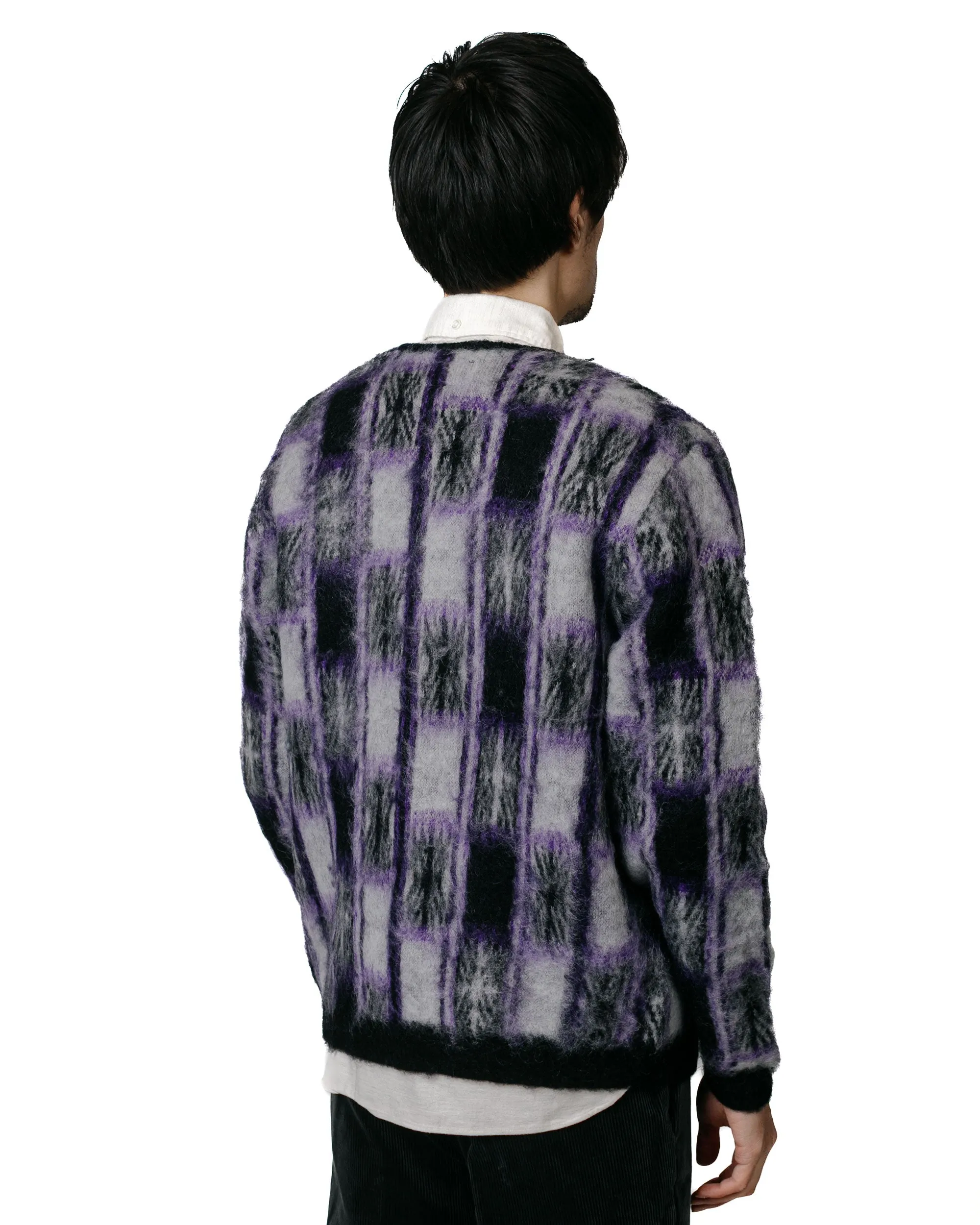 Beams Plus Cardigan Double Jacquard Check Pattern Black sold by Lost & Found product image thumbnail 3