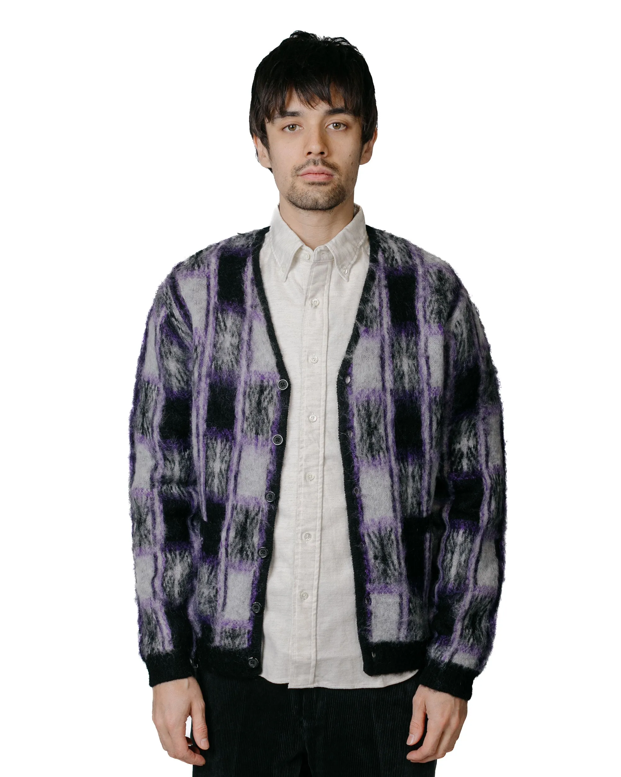 Beams Plus Cardigan Double Jacquard Check Pattern Black sold by Lost & Found product image thumbnail 2