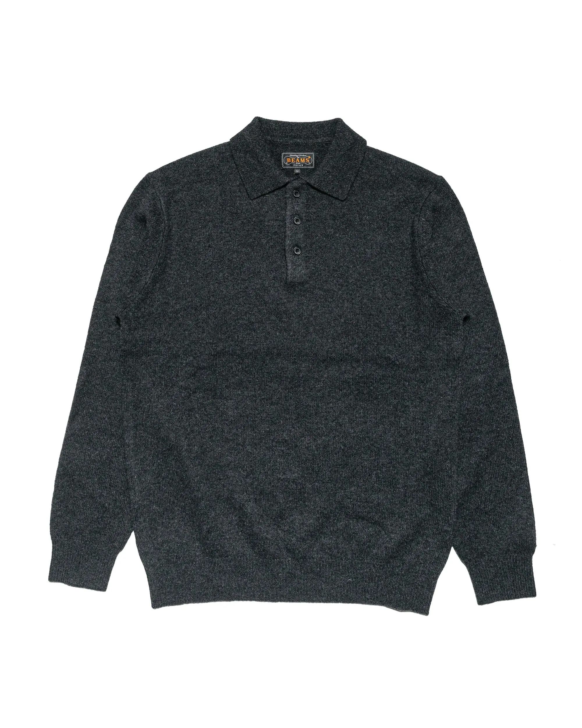 Beams Plus Knit Polo 9G Charcoal Grey sold by Lost & Found