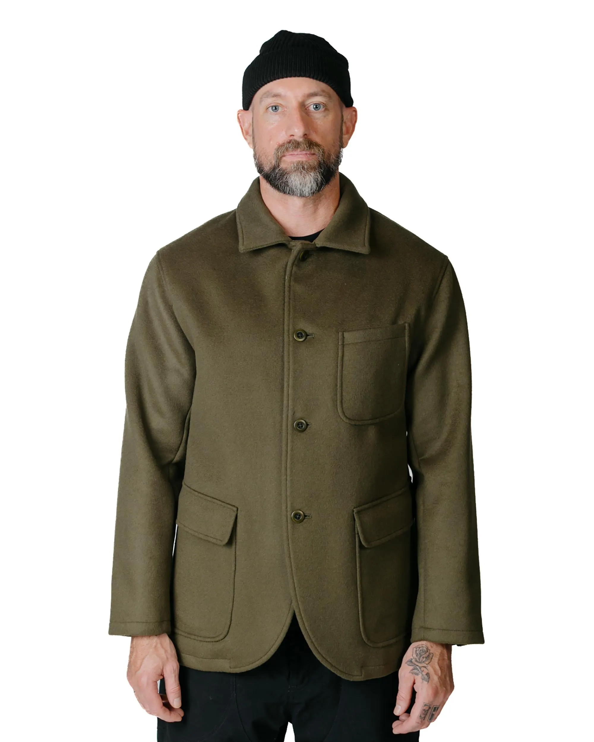 ts(s) Patch & Flap Pocket Shirt Collar Jacket Beaver Finished Super 100's Wool Double Cloth Olive sold by Lost & Found product image thumbnail 2