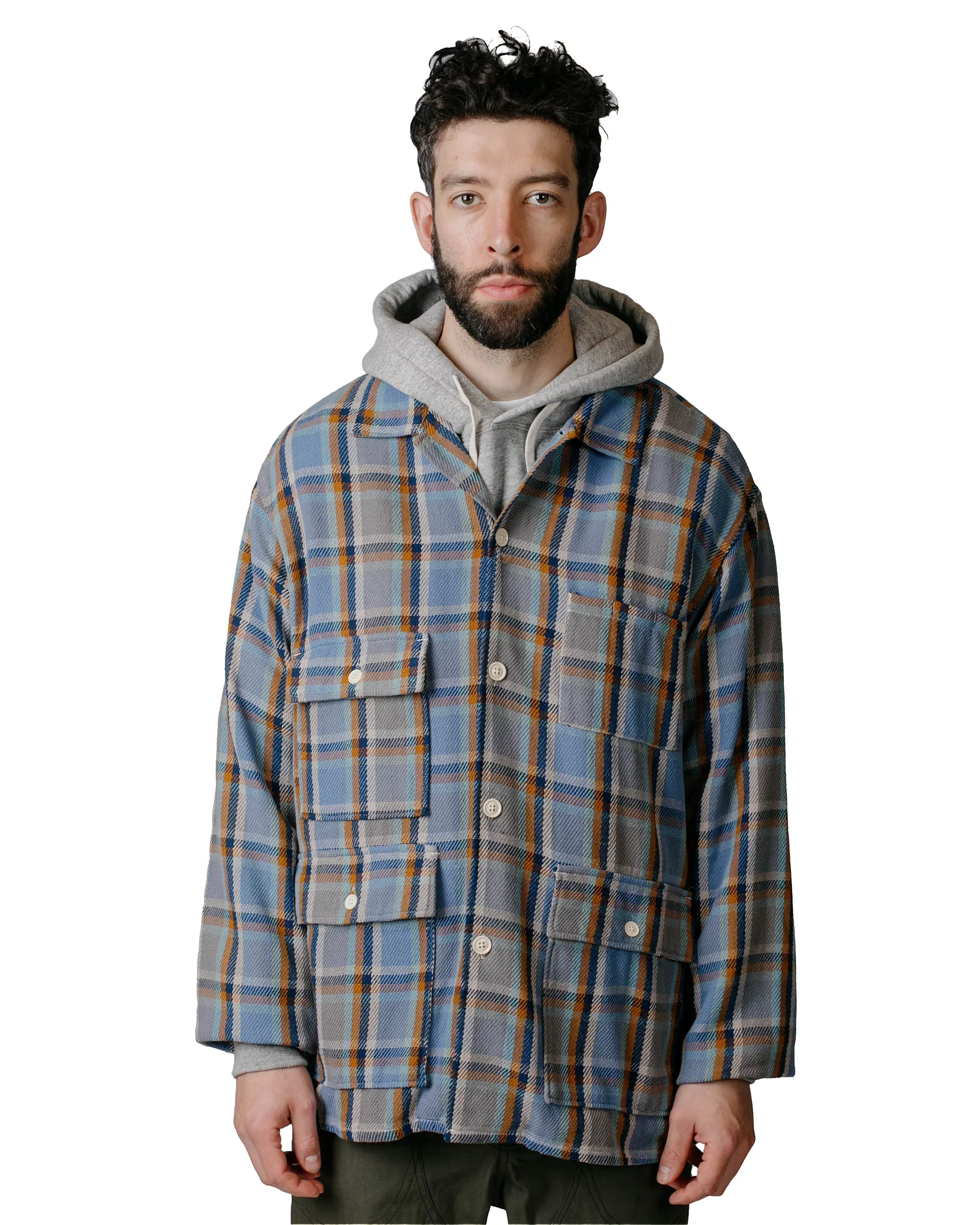 Engineered Garments BA Shirt Jacket Blue Cotton Heavy Twill Plaid sold by Lost & Found product image thumbnail 2