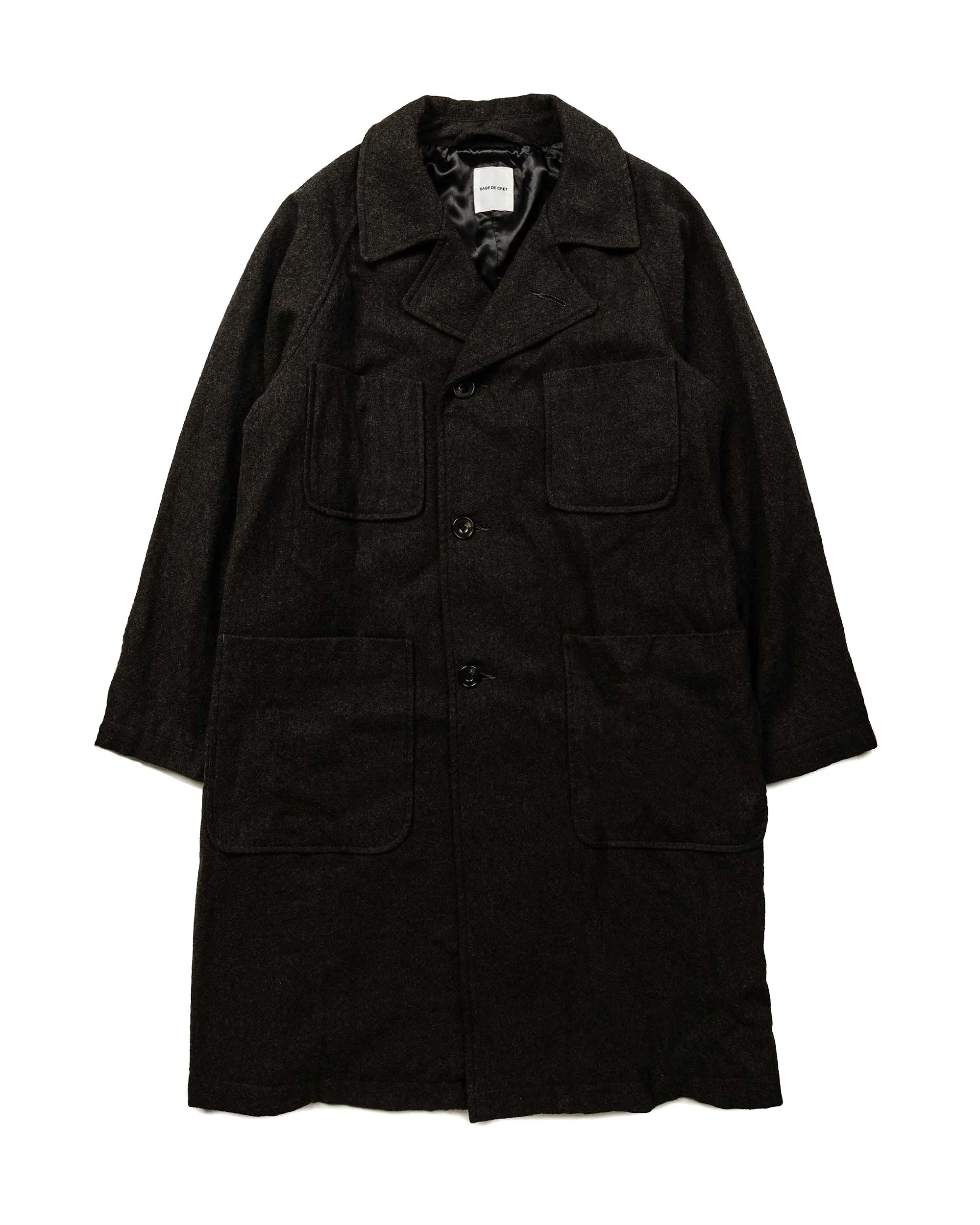 Sage de Cret Wool Twill Tumbler Balmacaan Coat With Belt Charcoal sold by Lost & Found