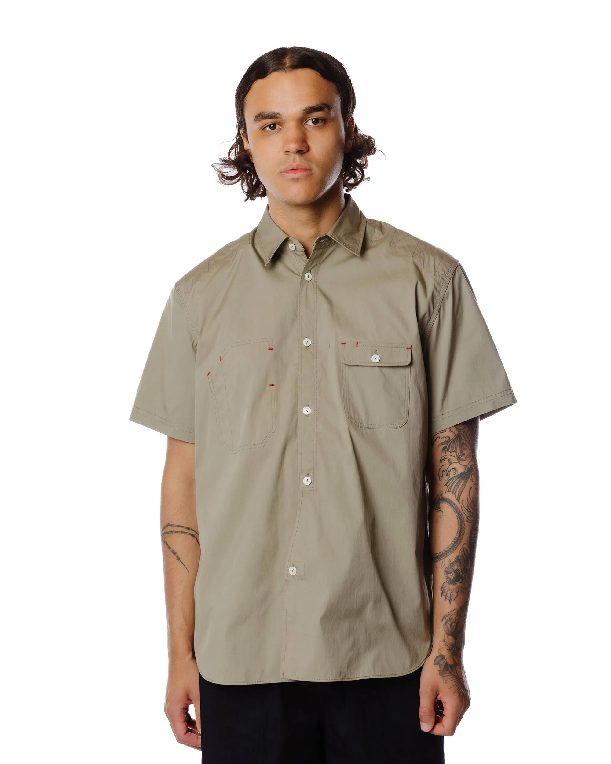 Junya Watanabe MAN Cotton Nylon Work Shirt Khaki sold by Lost & Found product image thumbnail 3