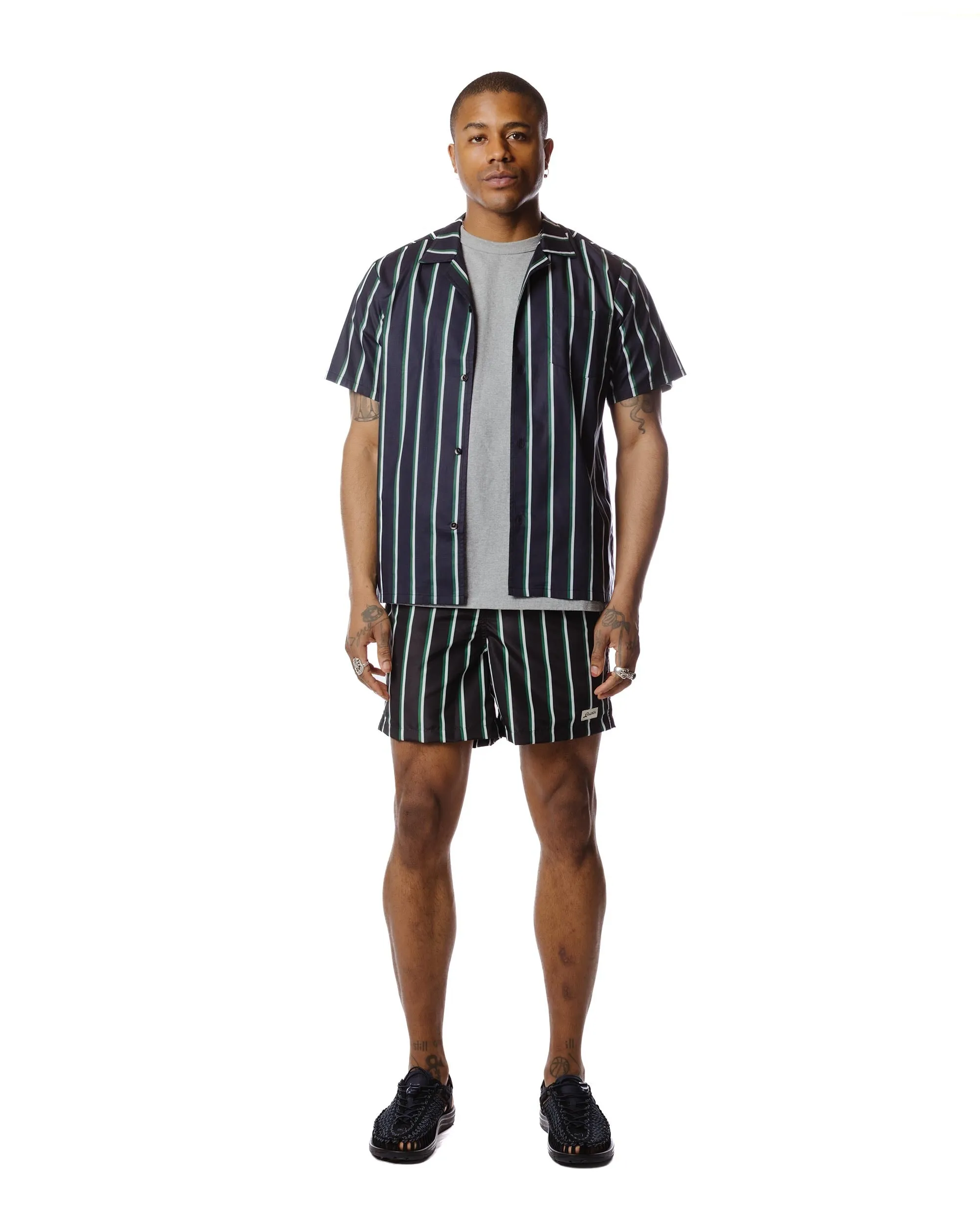 Bather Green & White Fine Stripe Camp Shirt sold by Lost & Found product image thumbnail 2
