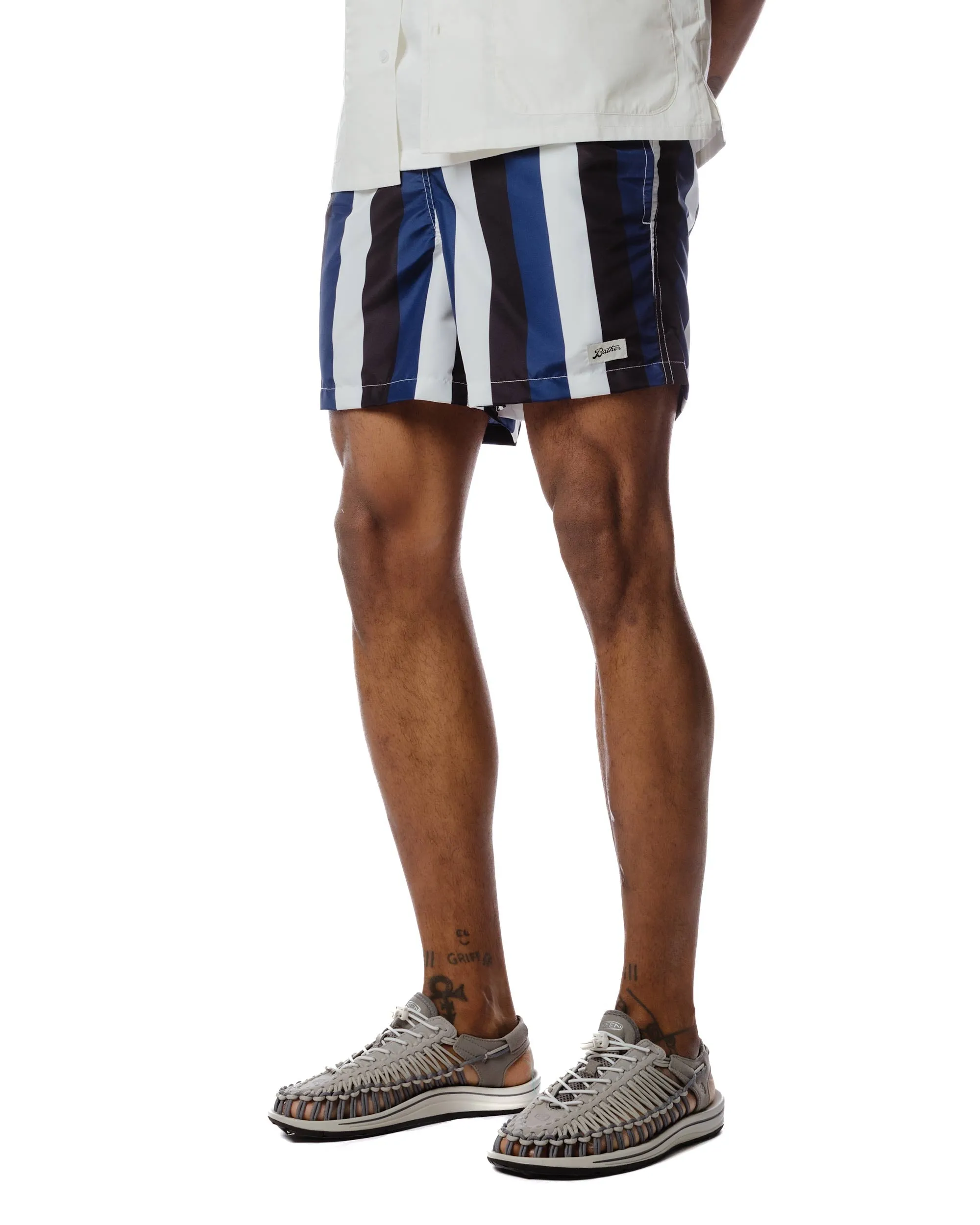 Bather Blue & Black Fine Stripe Swim Trunk sold by Lost & Found product image thumbnail 3