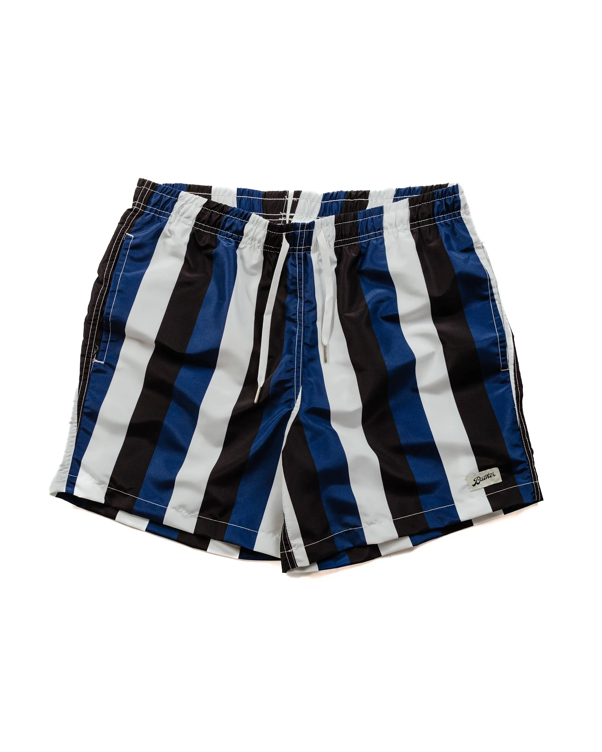 Bather Blue & Black Fine Stripe Swim Trunk sold by Lost & Found