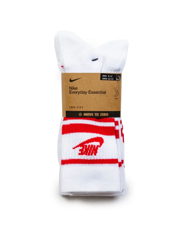 Nike Sportswear Everyday Essential Crew Socks White/University Red (3 Pack) sold by Lost & Found