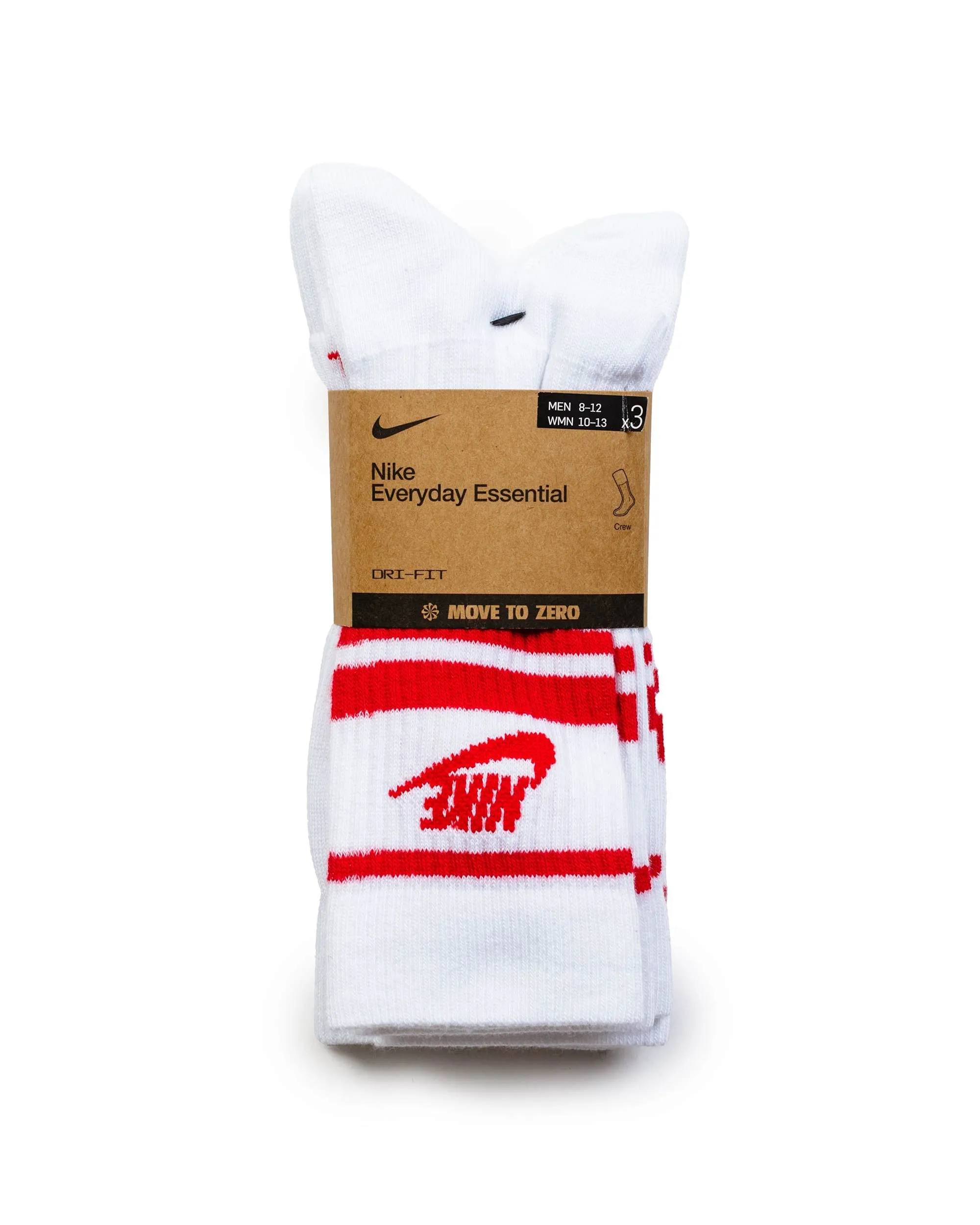 Nike Sportswear Everyday Essential Crew Socks White/University Red (3 Pack) sold by Lost & Found