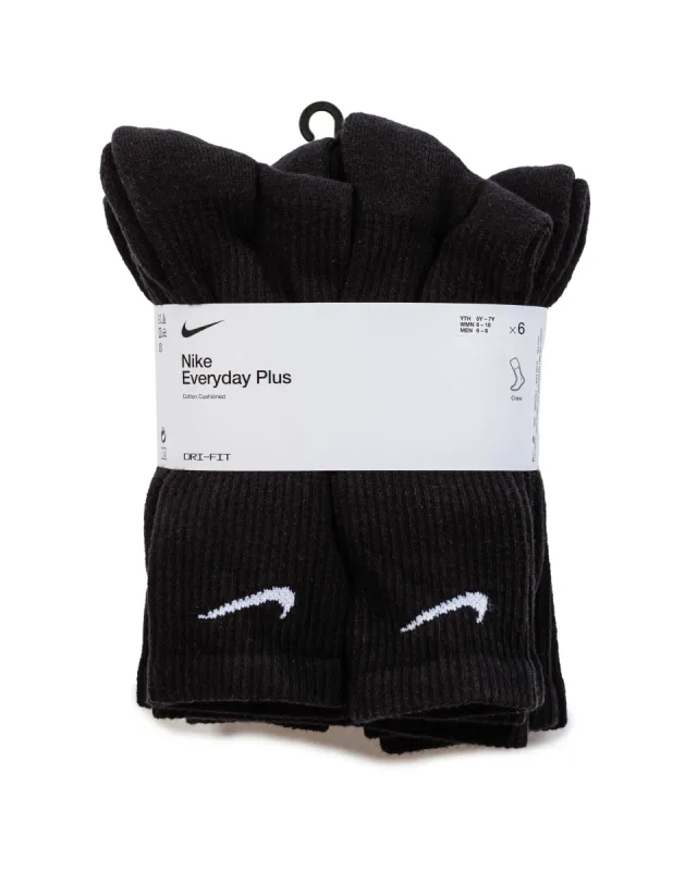 Nike DRI-FIT Everyday Plus Cushion Crew Socks Black (6 Pack) sold by Lost & Found