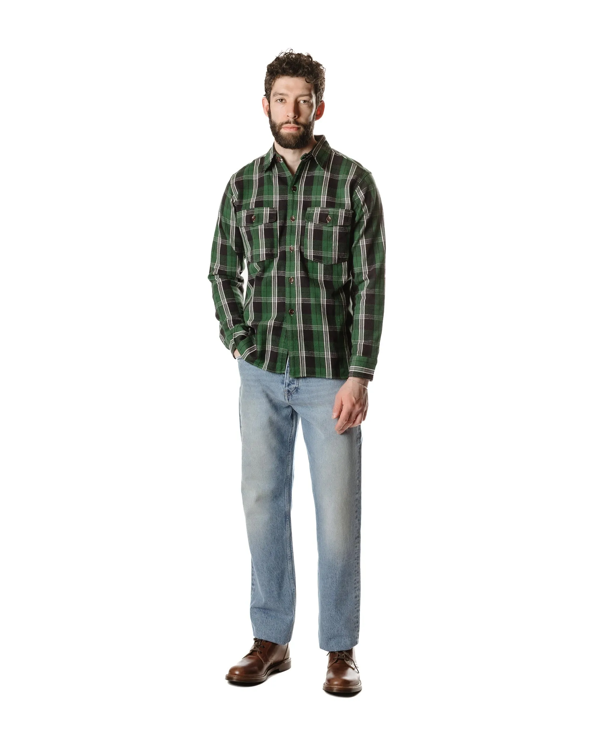 Warehouse Lot. 3022 Flannel Shirt With Chinstrap G Pattern Green (One Wash) sold by Lost & Found product image thumbnail 2