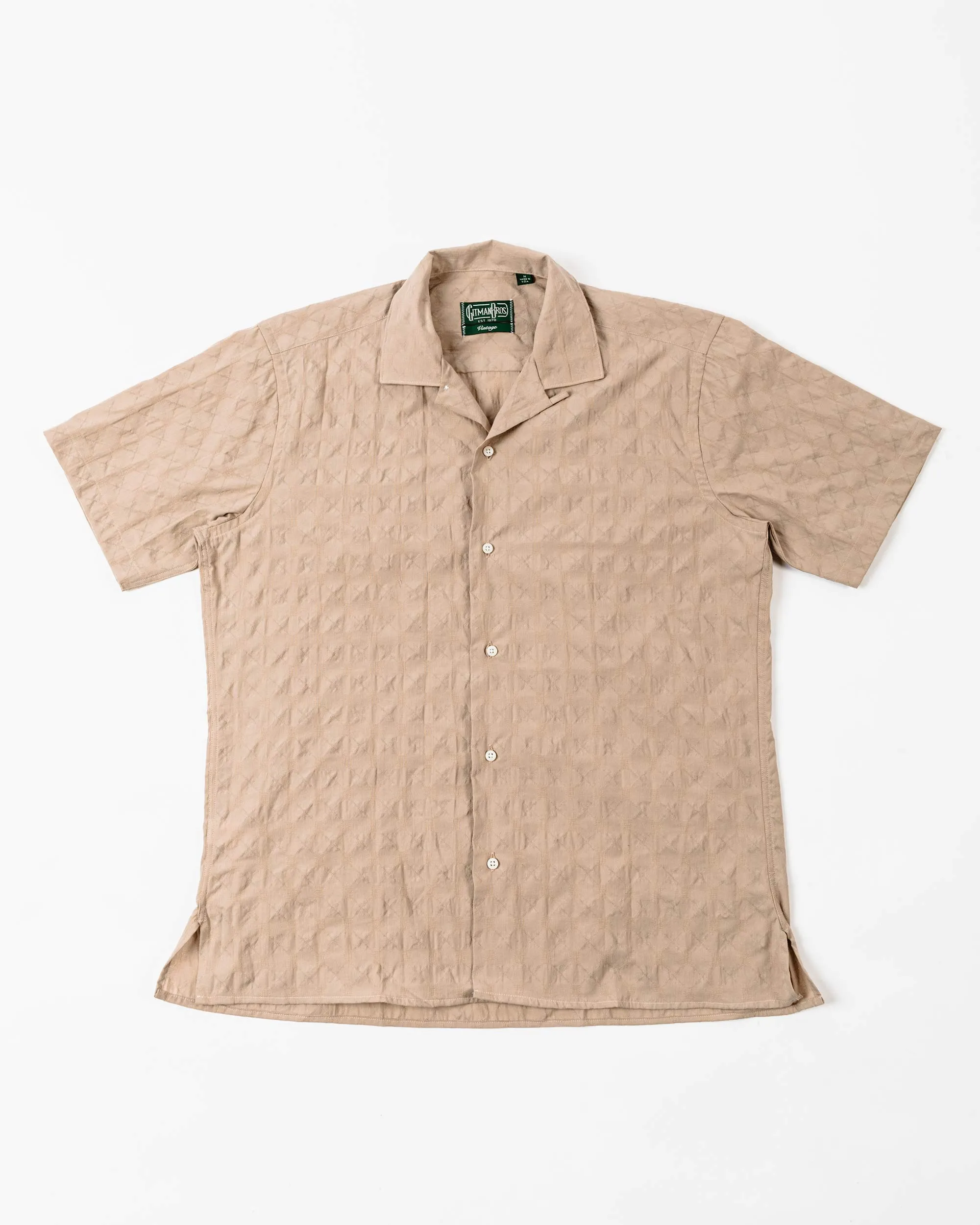 Gitman Vintage Bros. Tan Japanese Ripple Jacquard Camp Collar Shirt sold by Lost & Found
